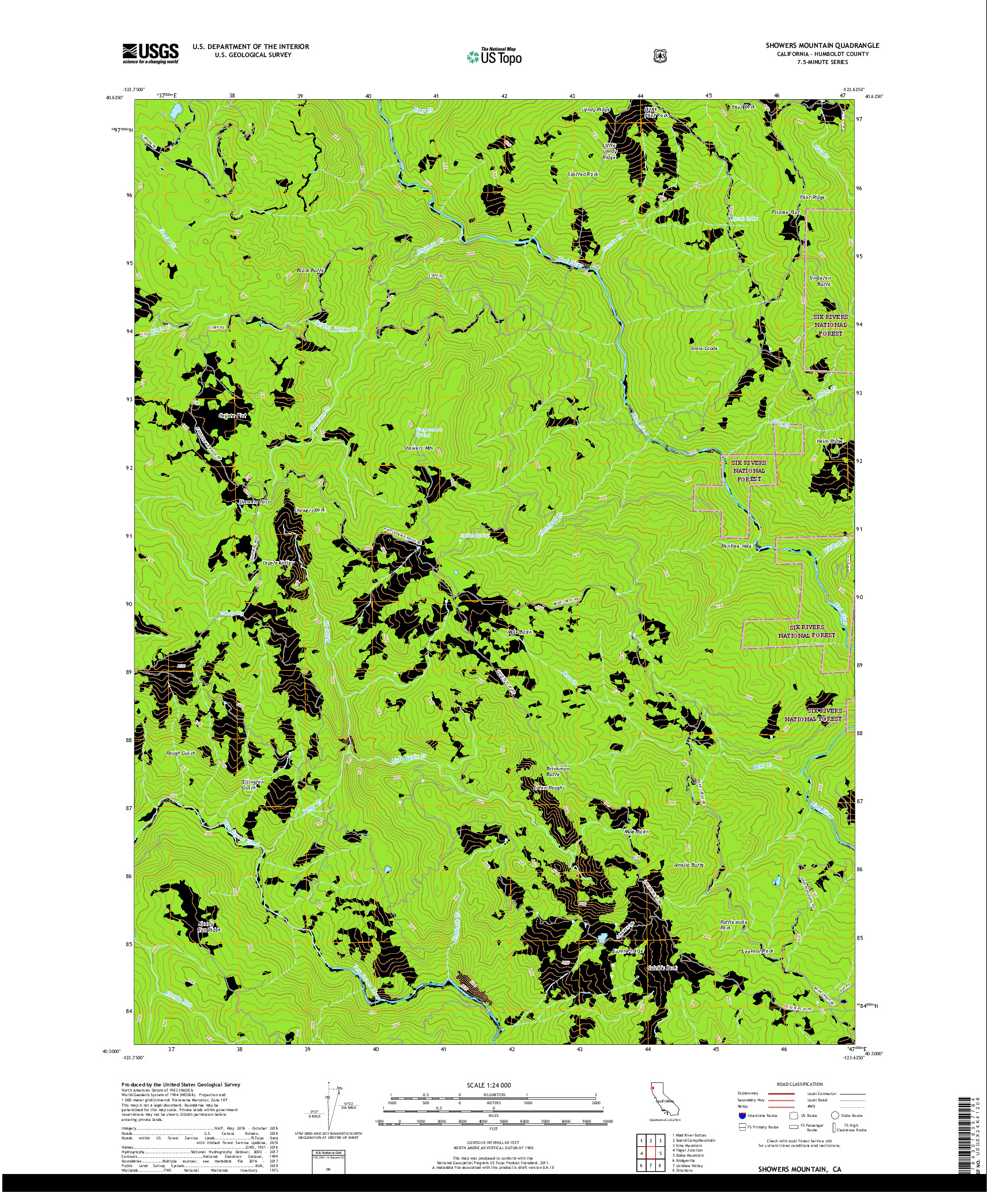 USGS US TOPO 7.5-MINUTE MAP FOR SHOWERS MOUNTAIN, CA 2018