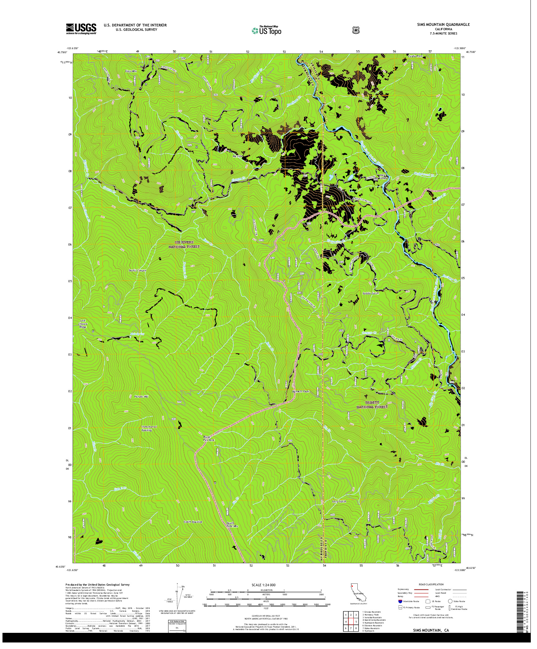 USGS US TOPO 7.5-MINUTE MAP FOR SIMS MOUNTAIN, CA 2018