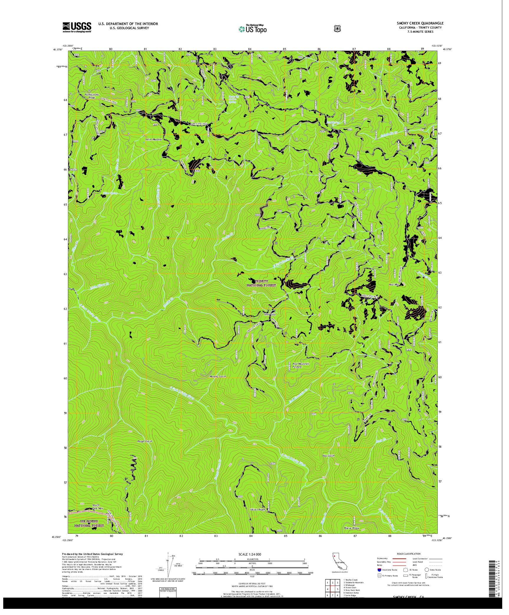 USGS US TOPO 7.5-MINUTE MAP FOR SMOKY CREEK, CA 2018