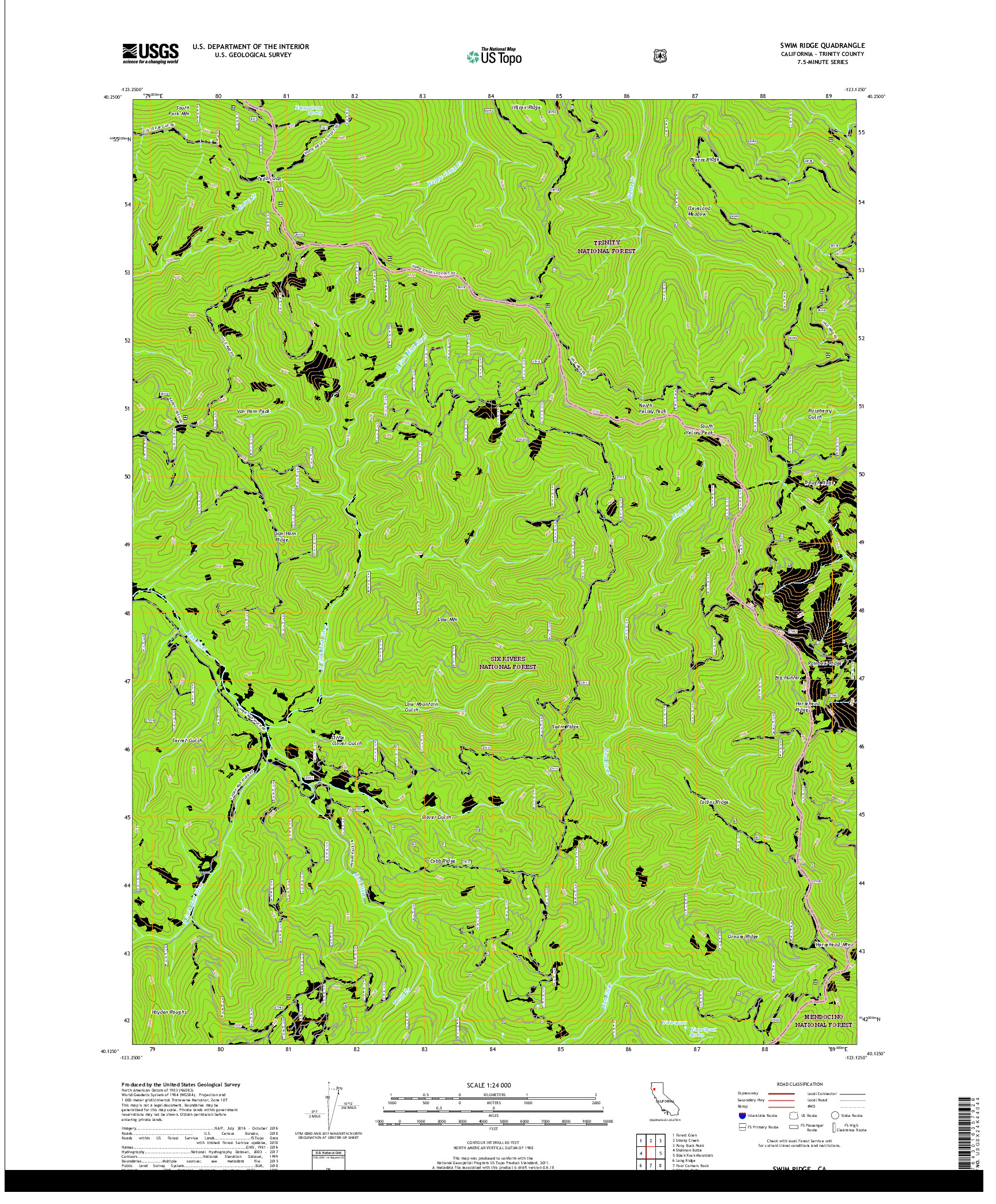 USGS US TOPO 7.5-MINUTE MAP FOR SWIM RIDGE, CA 2018