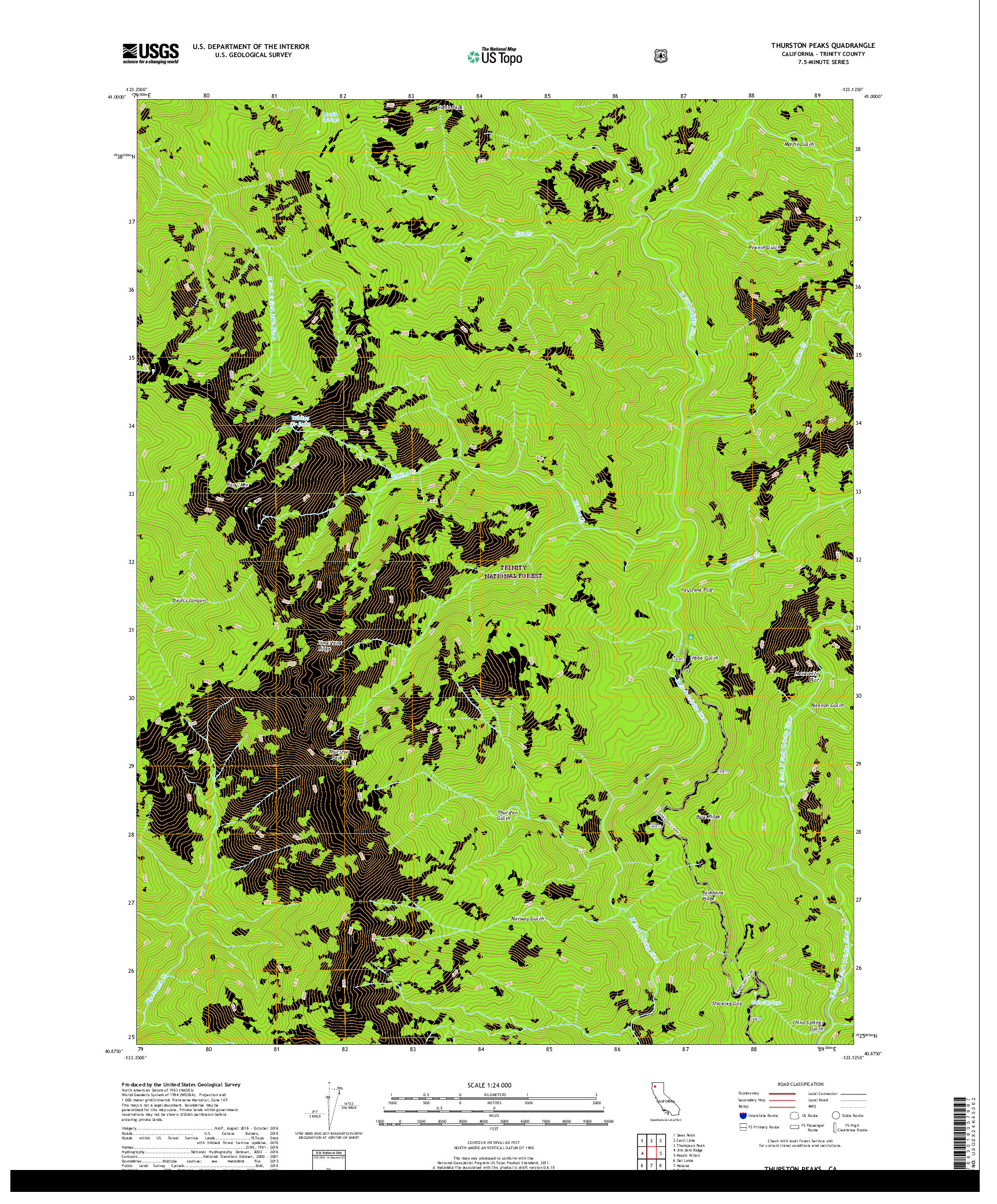 USGS US TOPO 7.5-MINUTE MAP FOR THURSTON PEAKS, CA 2018