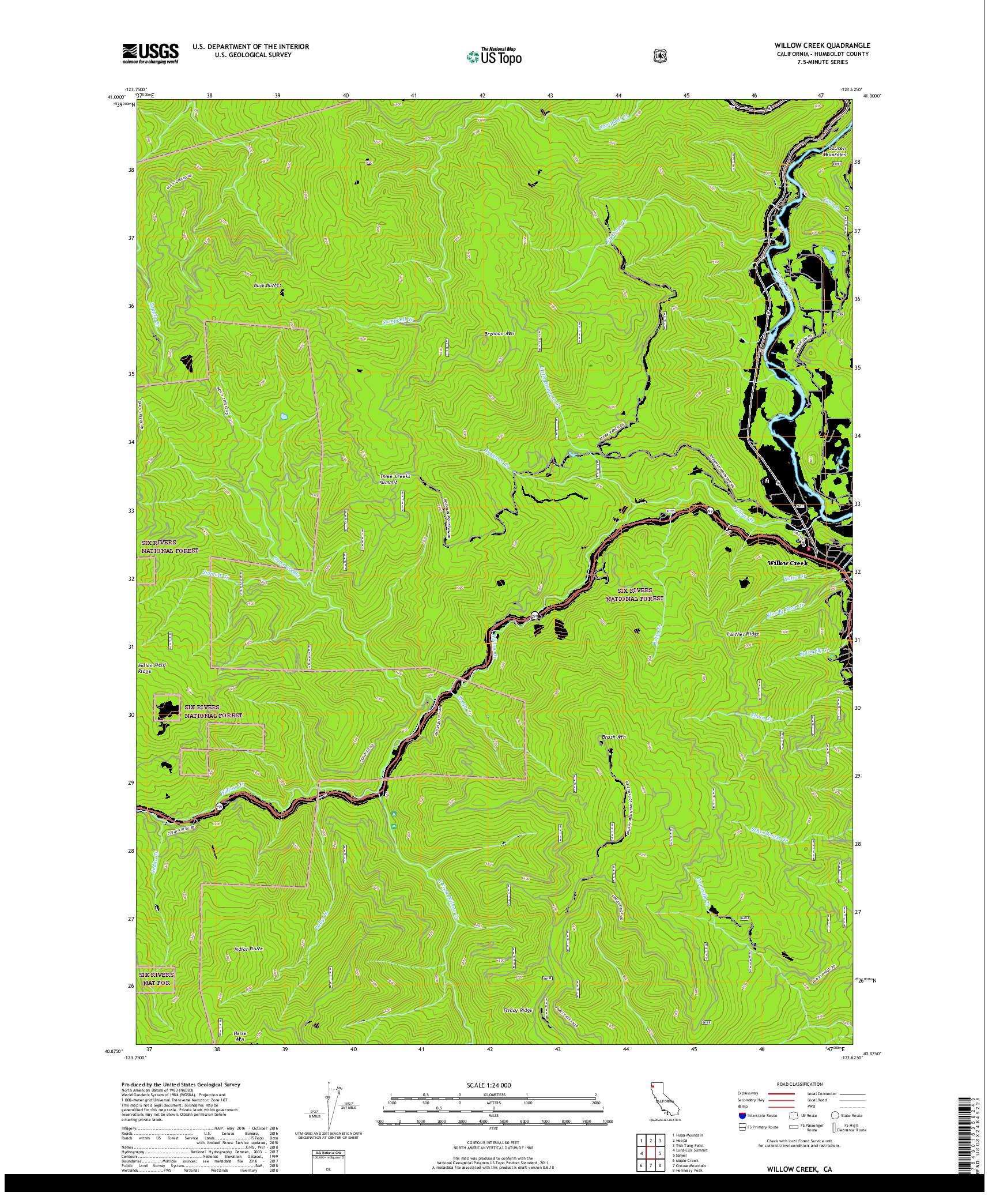 USGS US TOPO 7.5-MINUTE MAP FOR WILLOW CREEK, CA 2018