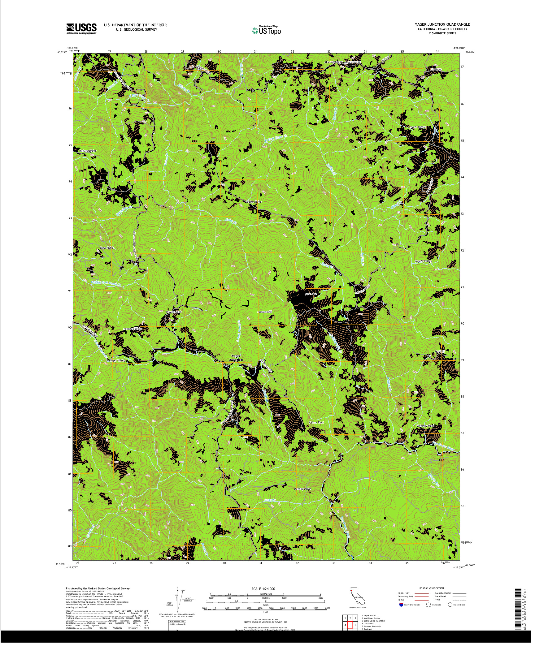 USGS US TOPO 7.5-MINUTE MAP FOR YAGER JUNCTION, CA 2018