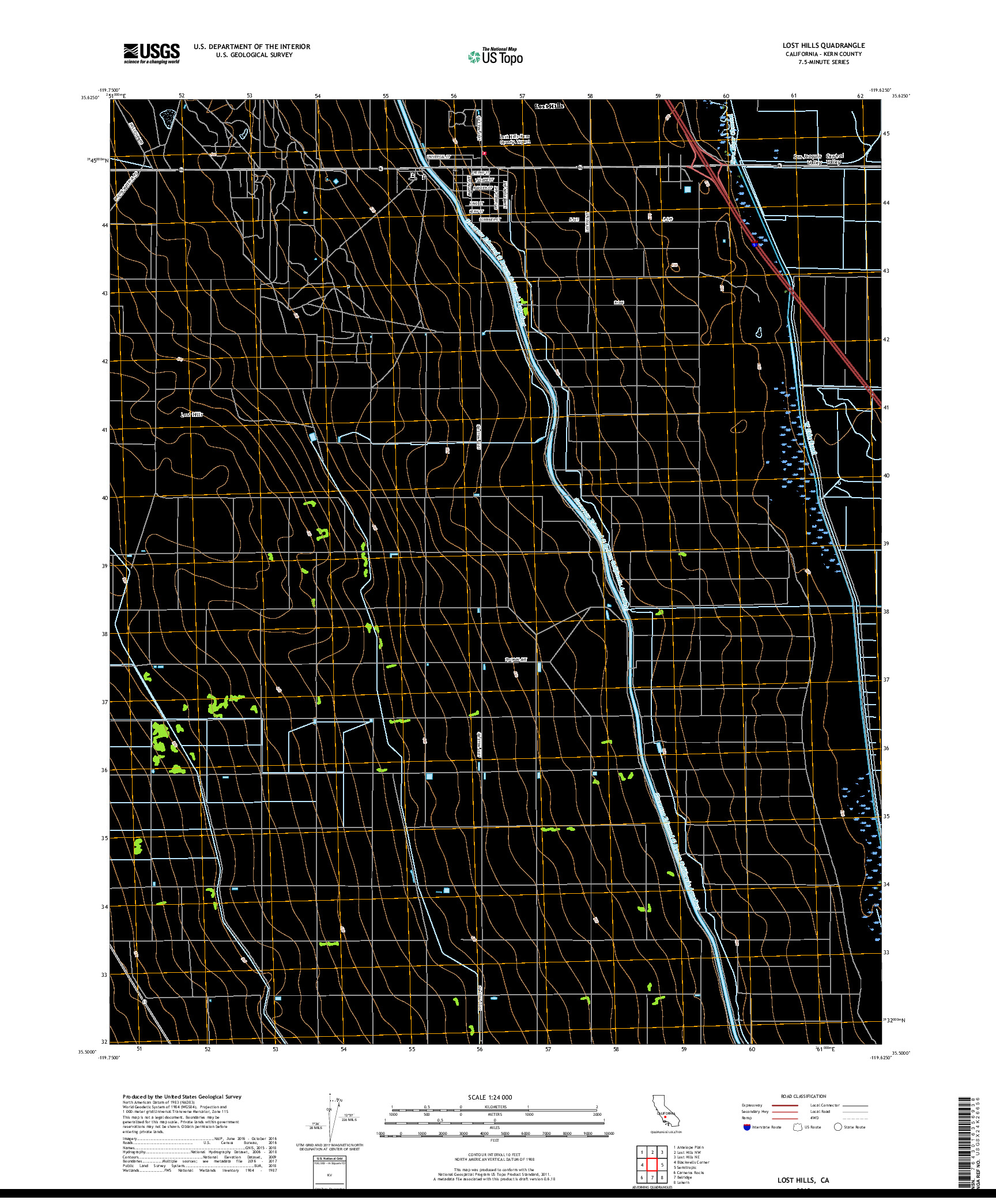 USGS US TOPO 7.5-MINUTE MAP FOR LOST HILLS, CA 2018