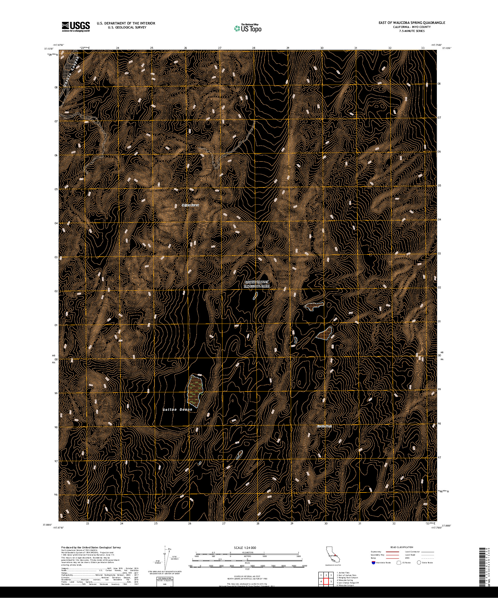 USGS US TOPO 7.5-MINUTE MAP FOR EAST OF WAUCOBA SPRING, CA 2018