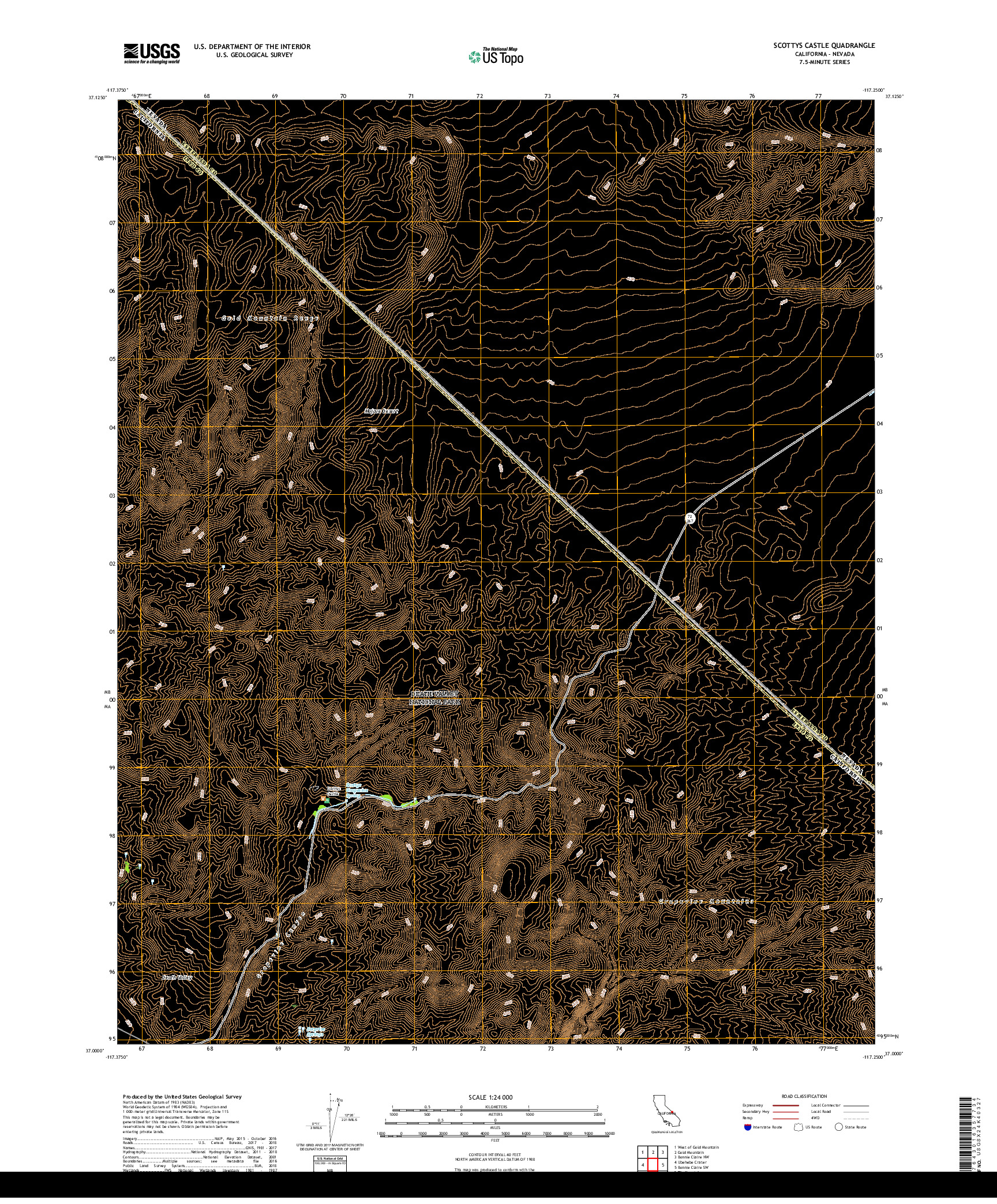 USGS US TOPO 7.5-MINUTE MAP FOR SCOTTYS CASTLE, CA,NV 2018