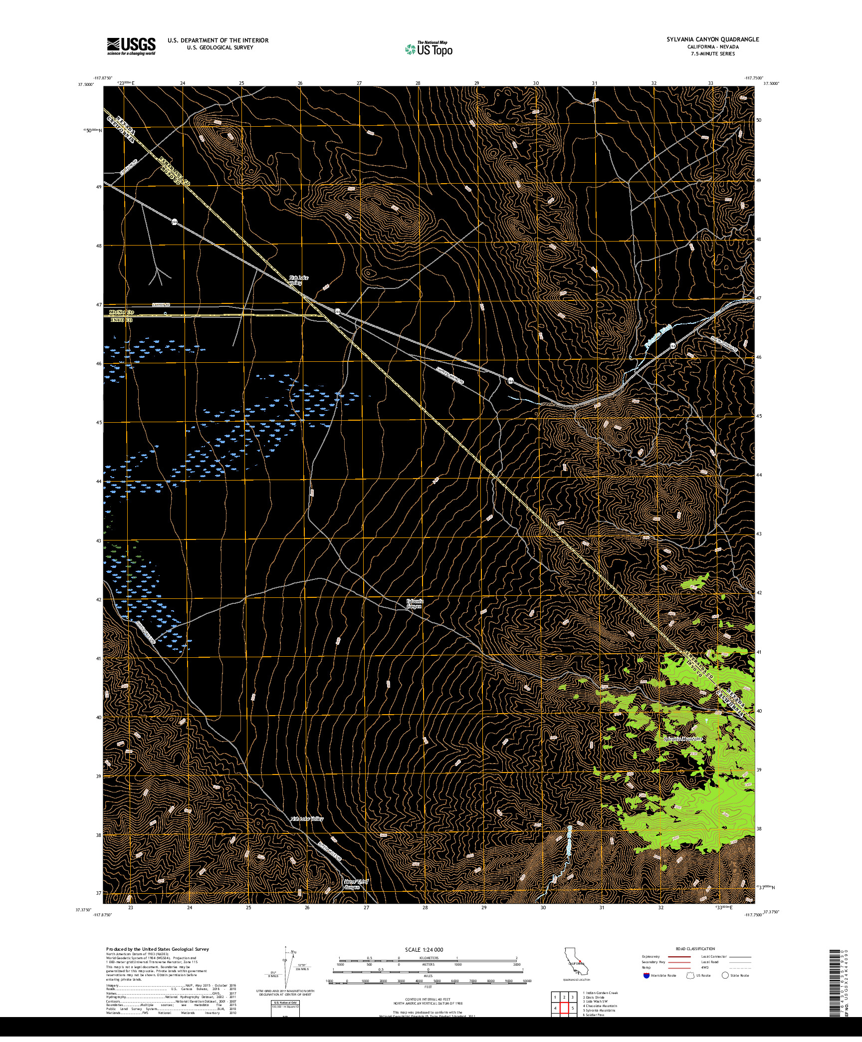 USGS US TOPO 7.5-MINUTE MAP FOR SYLVANIA CANYON, CA,NV 2018