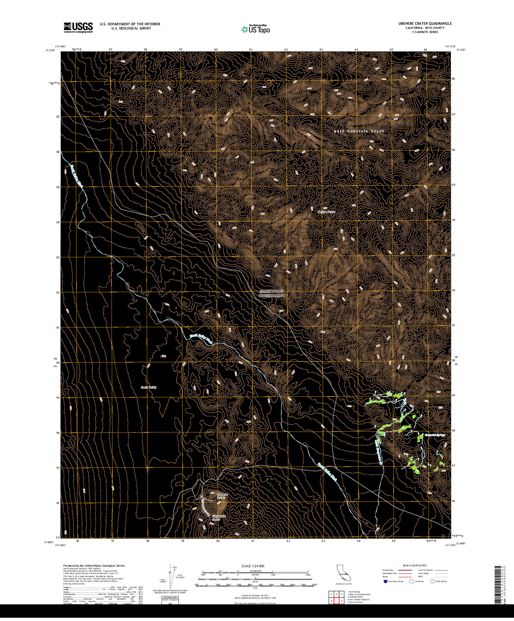 USGS US TOPO 7.5-MINUTE MAP FOR UBEHEBE CRATER, CA 2018