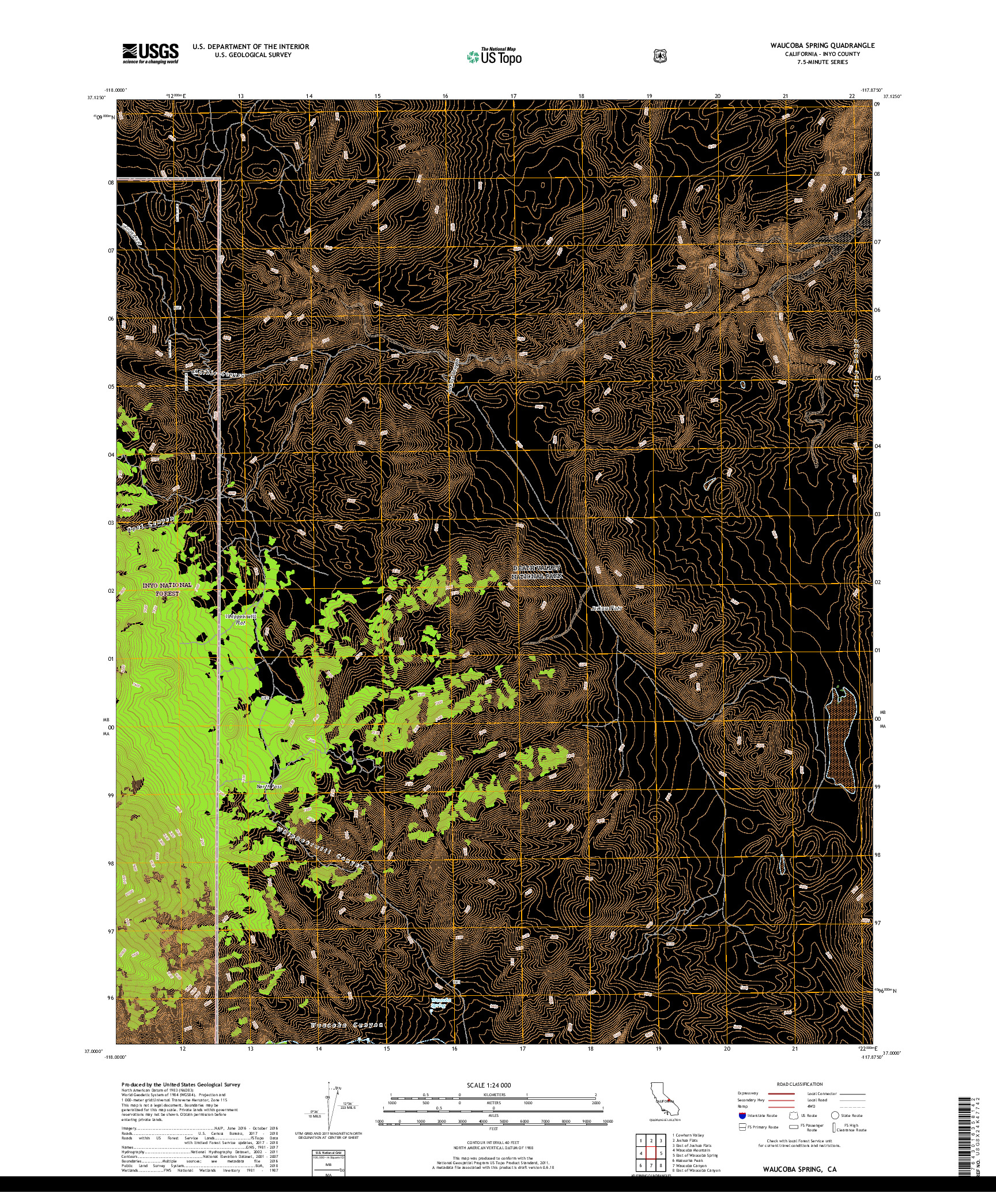 USGS US TOPO 7.5-MINUTE MAP FOR WAUCOBA SPRING, CA 2018