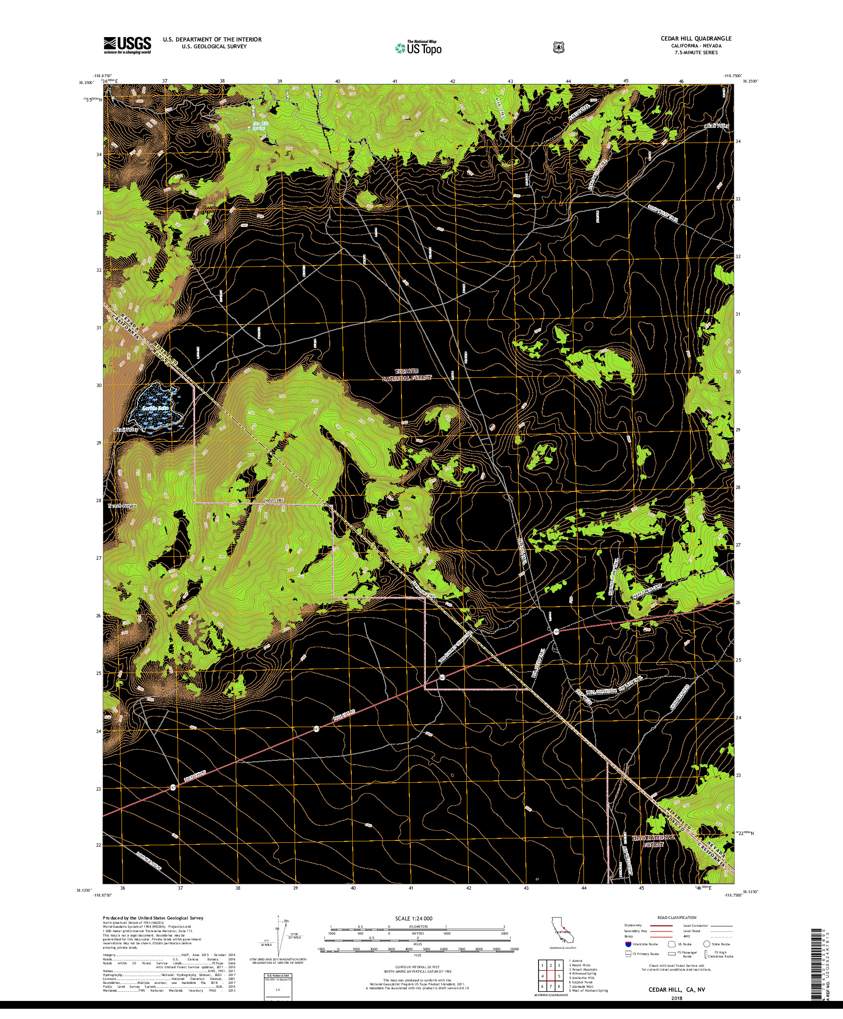 USGS US TOPO 7.5-MINUTE MAP FOR CEDAR HILL, CA,NV 2018