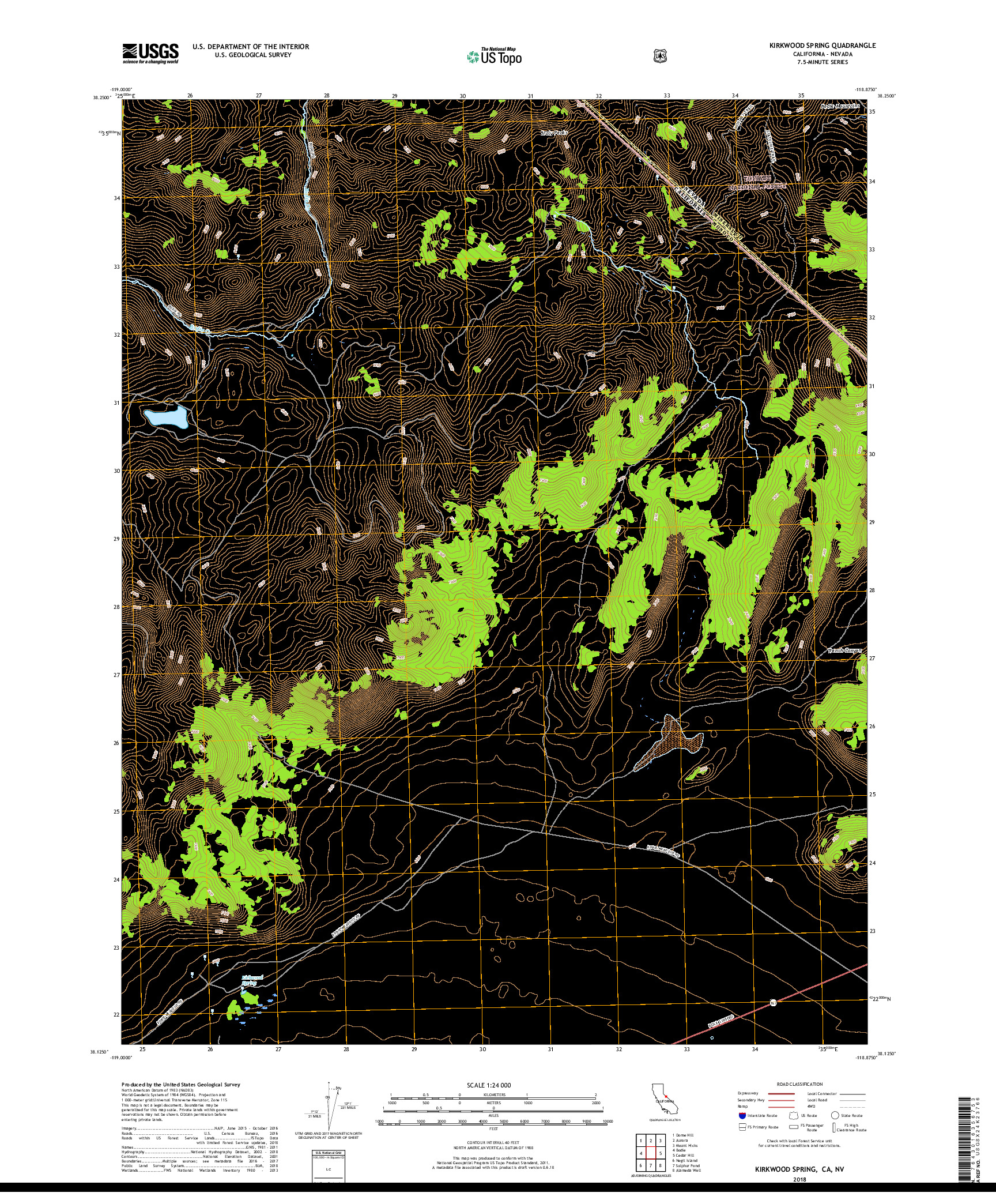 USGS US TOPO 7.5-MINUTE MAP FOR KIRKWOOD SPRING, CA,NV 2018
