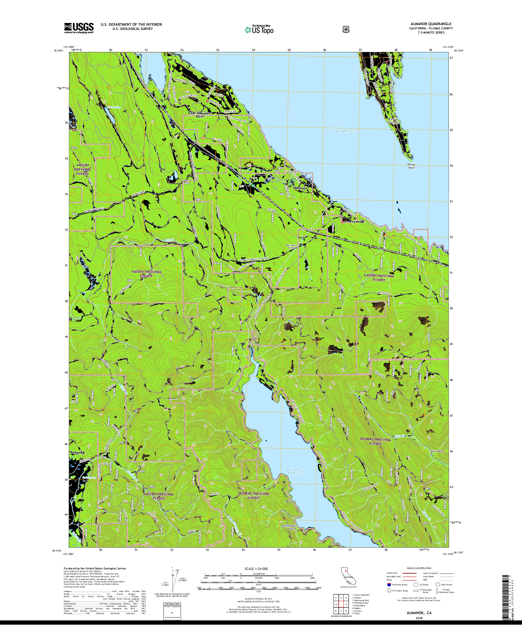 USGS US TOPO 7.5-MINUTE MAP FOR ALMANOR, CA 2018