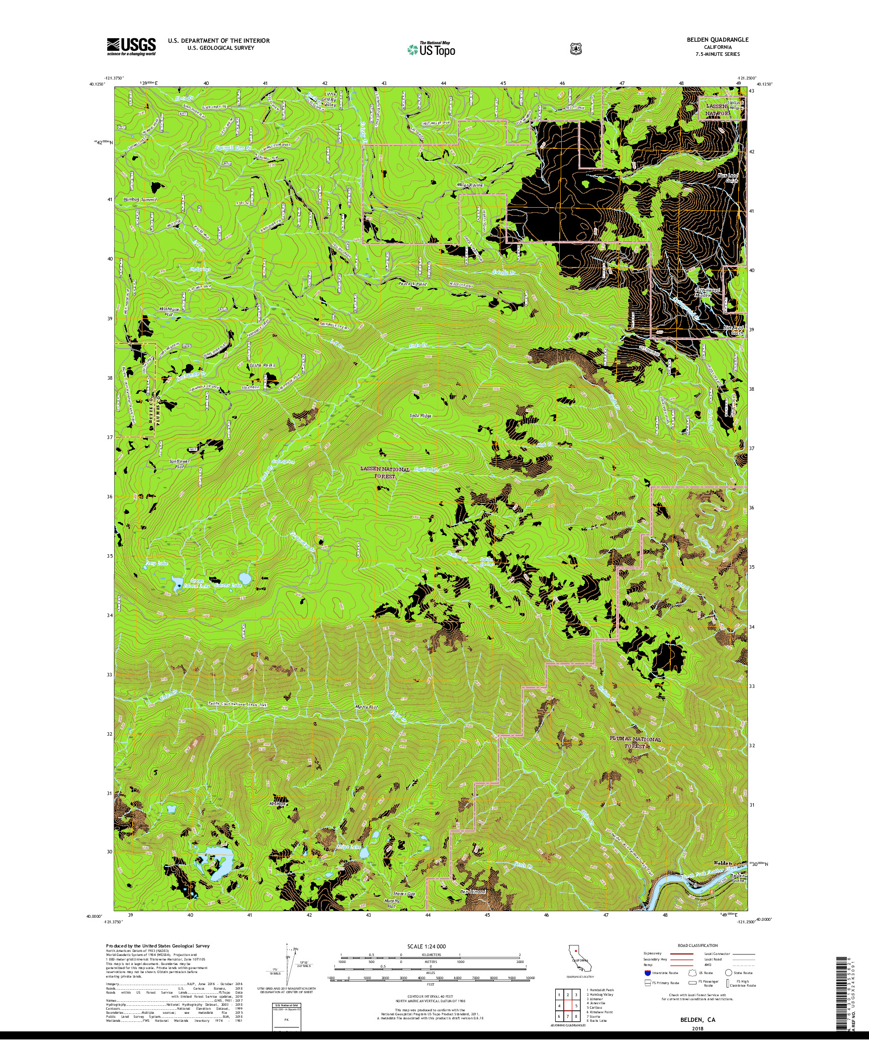 USGS US TOPO 7.5-MINUTE MAP FOR BELDEN, CA 2018