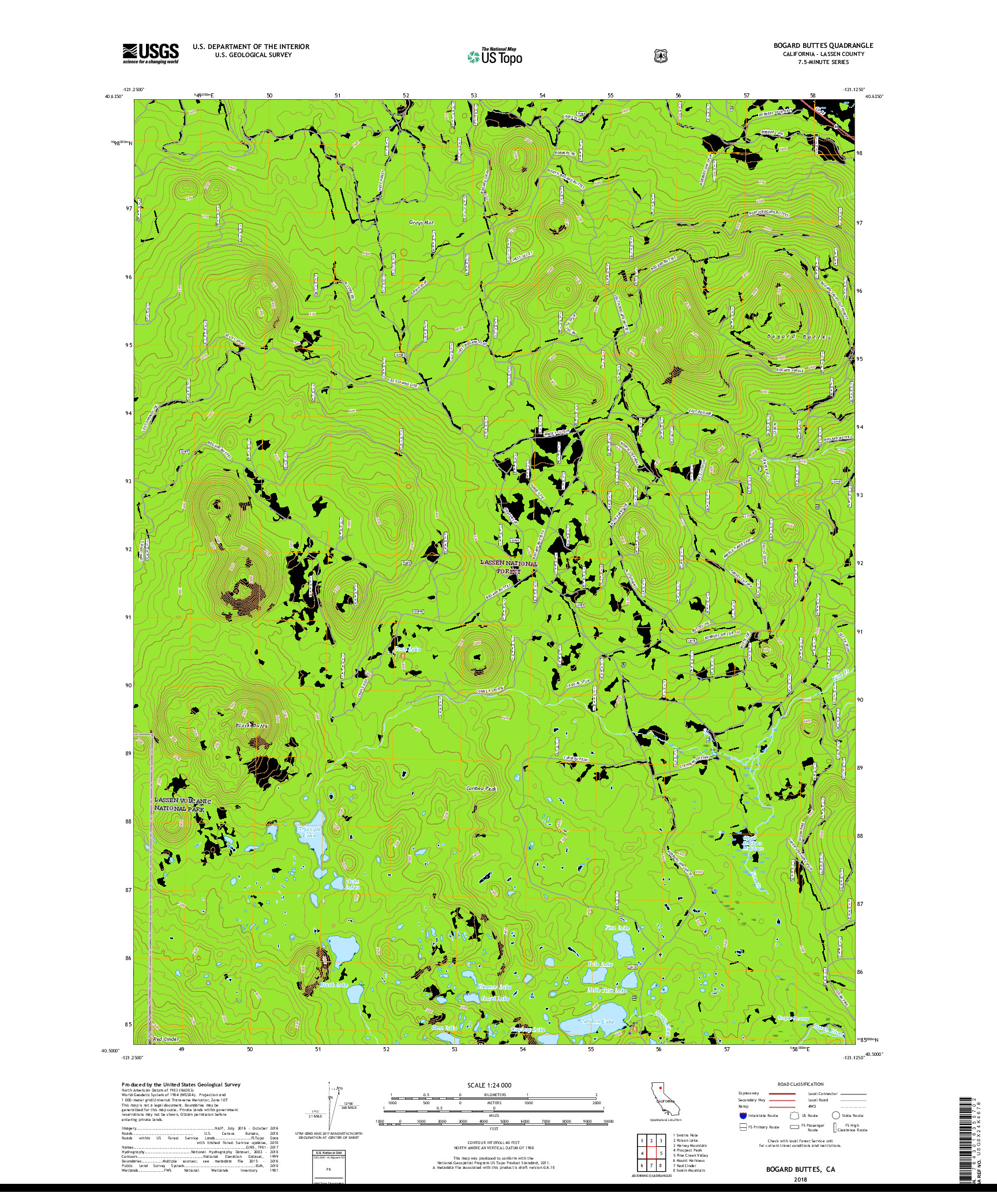 USGS US TOPO 7.5-MINUTE MAP FOR BOGARD BUTTES, CA 2018