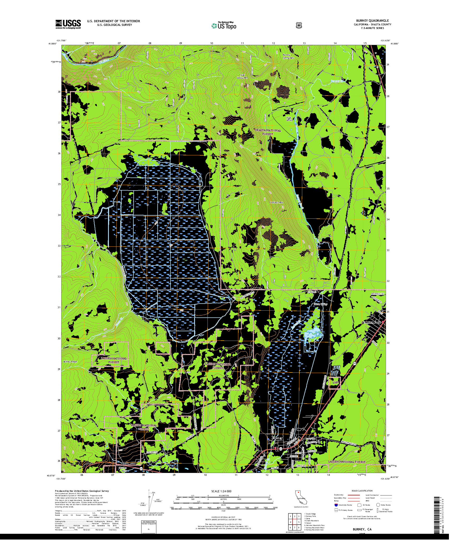 USGS US TOPO 7.5-MINUTE MAP FOR BURNEY, CA 2018