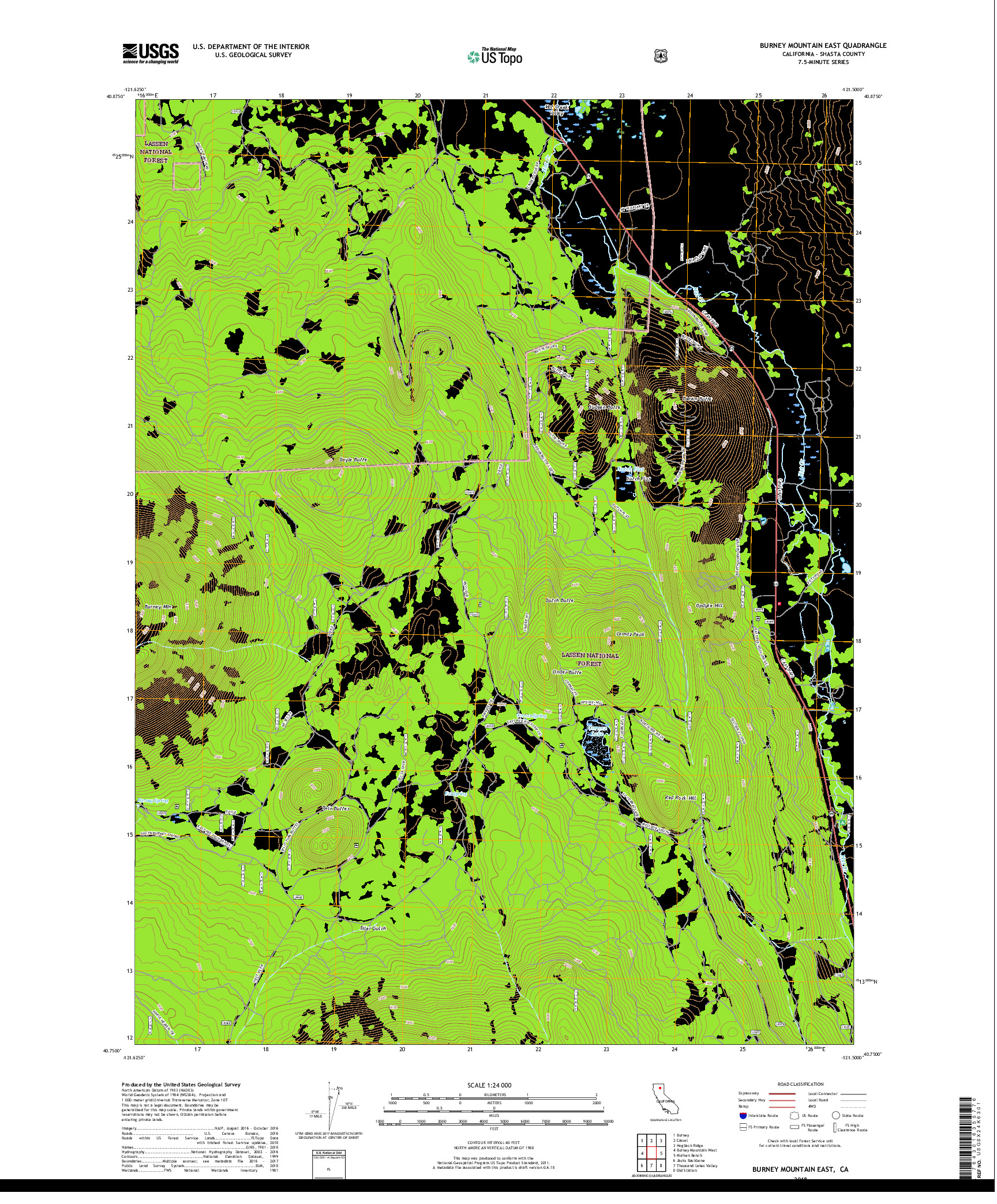 USGS US TOPO 7.5-MINUTE MAP FOR BURNEY MOUNTAIN EAST, CA 2018