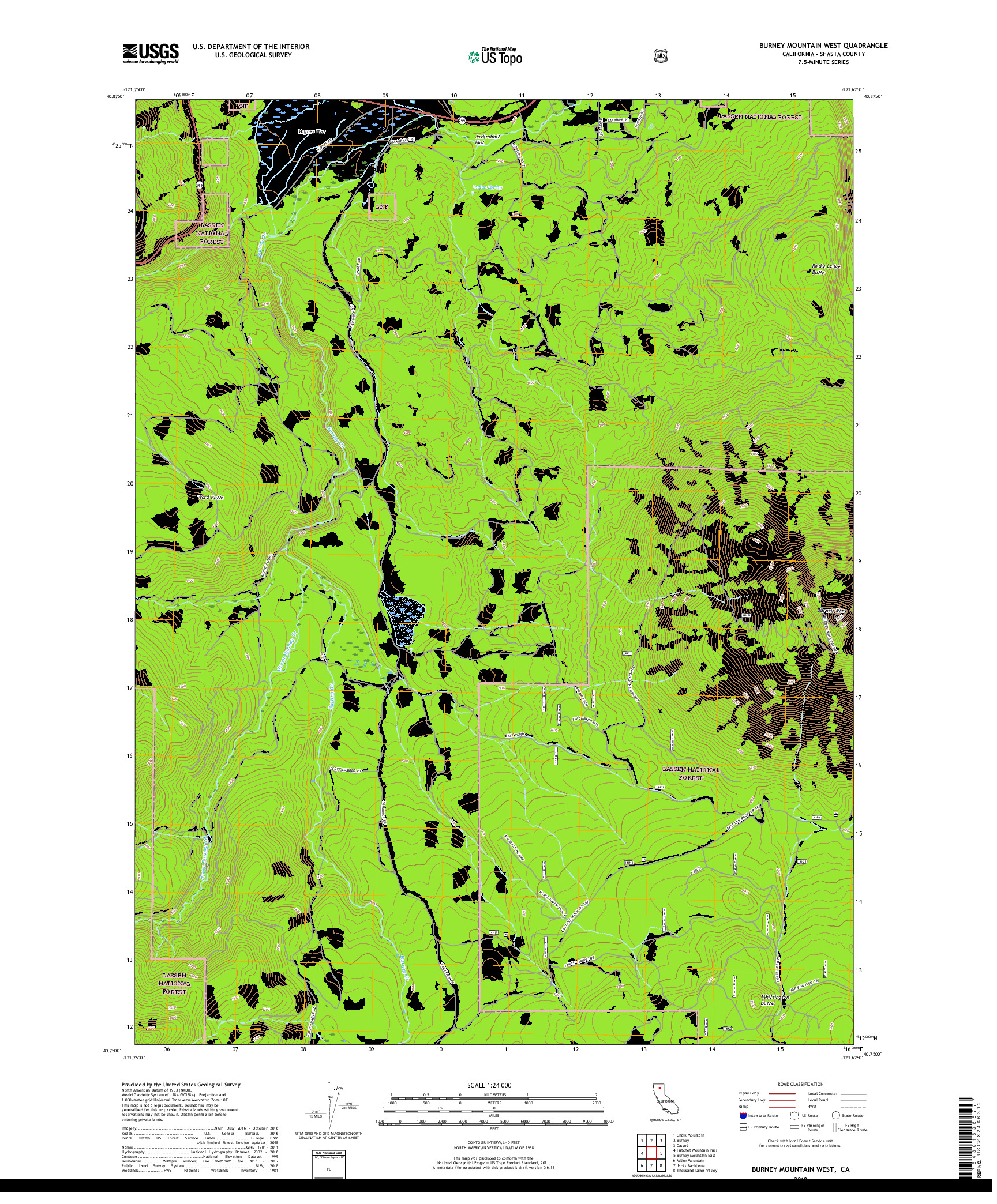 USGS US TOPO 7.5-MINUTE MAP FOR BURNEY MOUNTAIN WEST, CA 2018