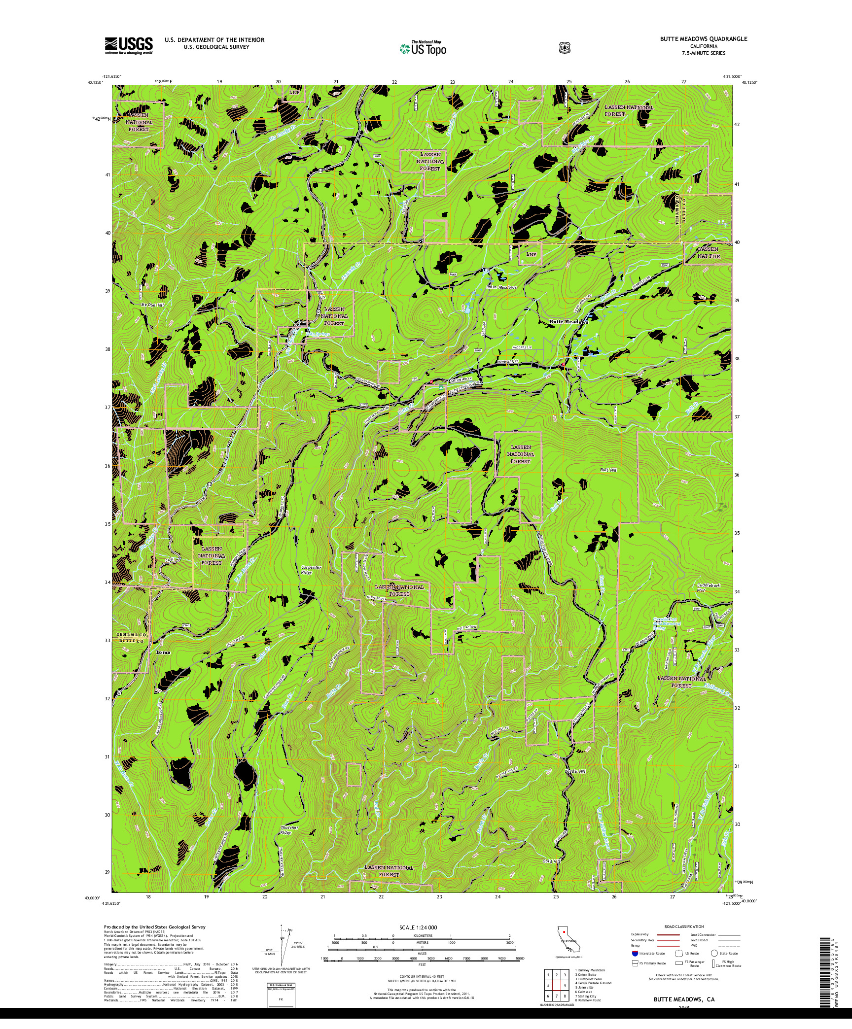 USGS US TOPO 7.5-MINUTE MAP FOR BUTTE MEADOWS, CA 2018