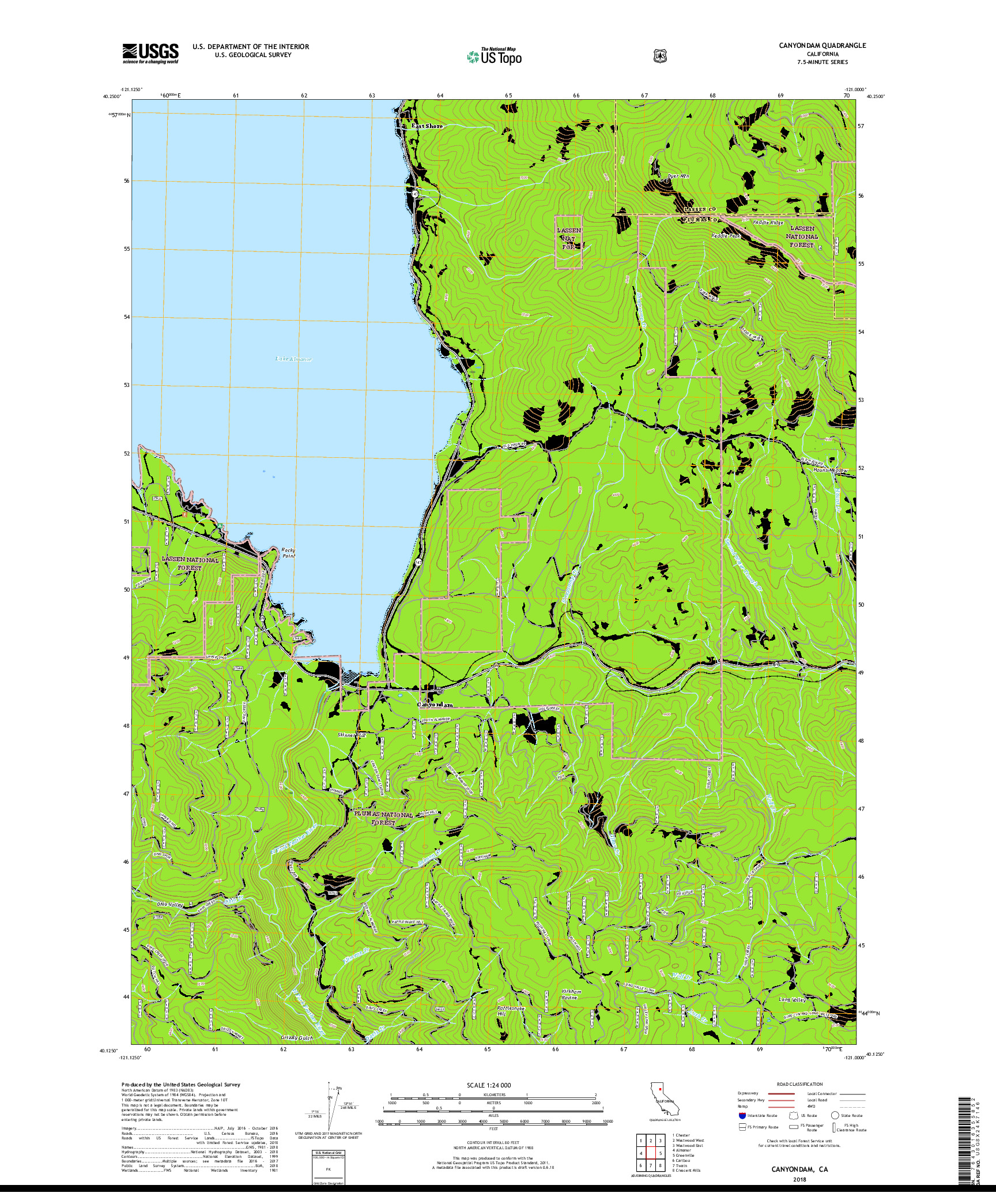 USGS US TOPO 7.5-MINUTE MAP FOR CANYONDAM, CA 2018