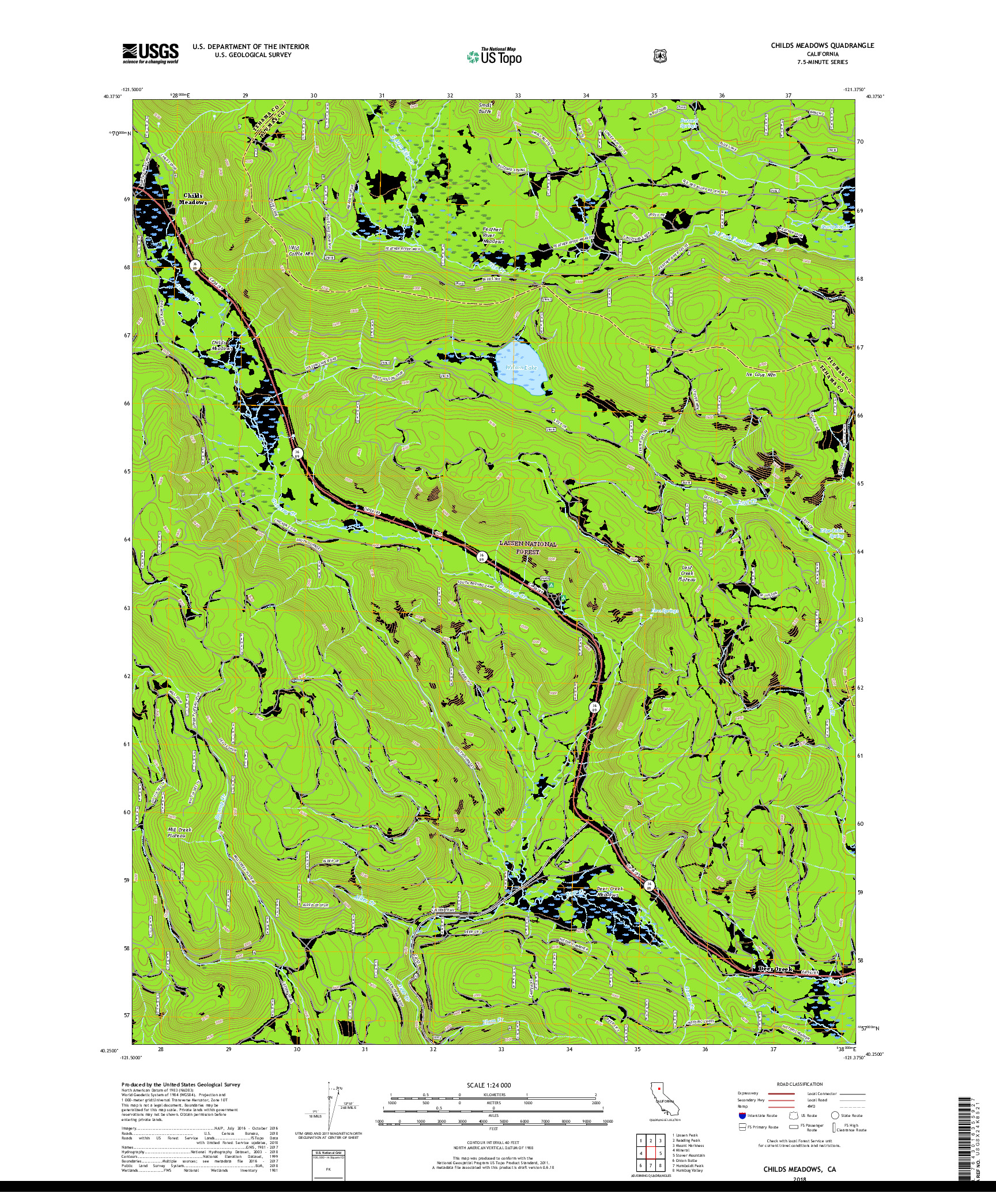 USGS US TOPO 7.5-MINUTE MAP FOR CHILDS MEADOWS, CA 2018