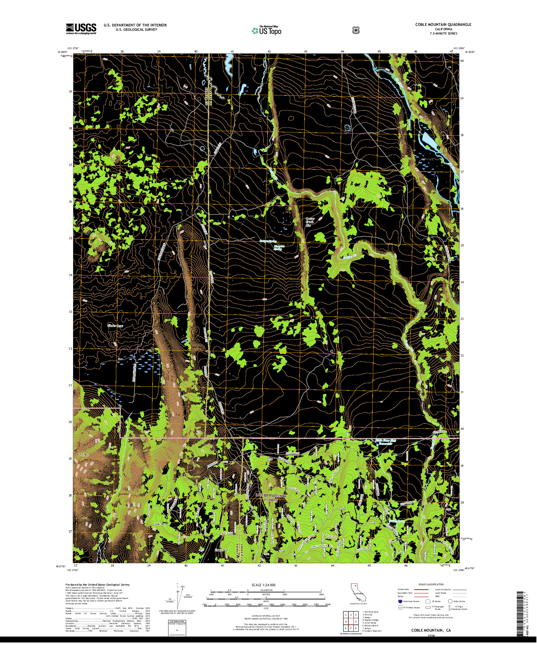 USGS US TOPO 7.5-MINUTE MAP FOR COBLE MOUNTAIN, CA 2018