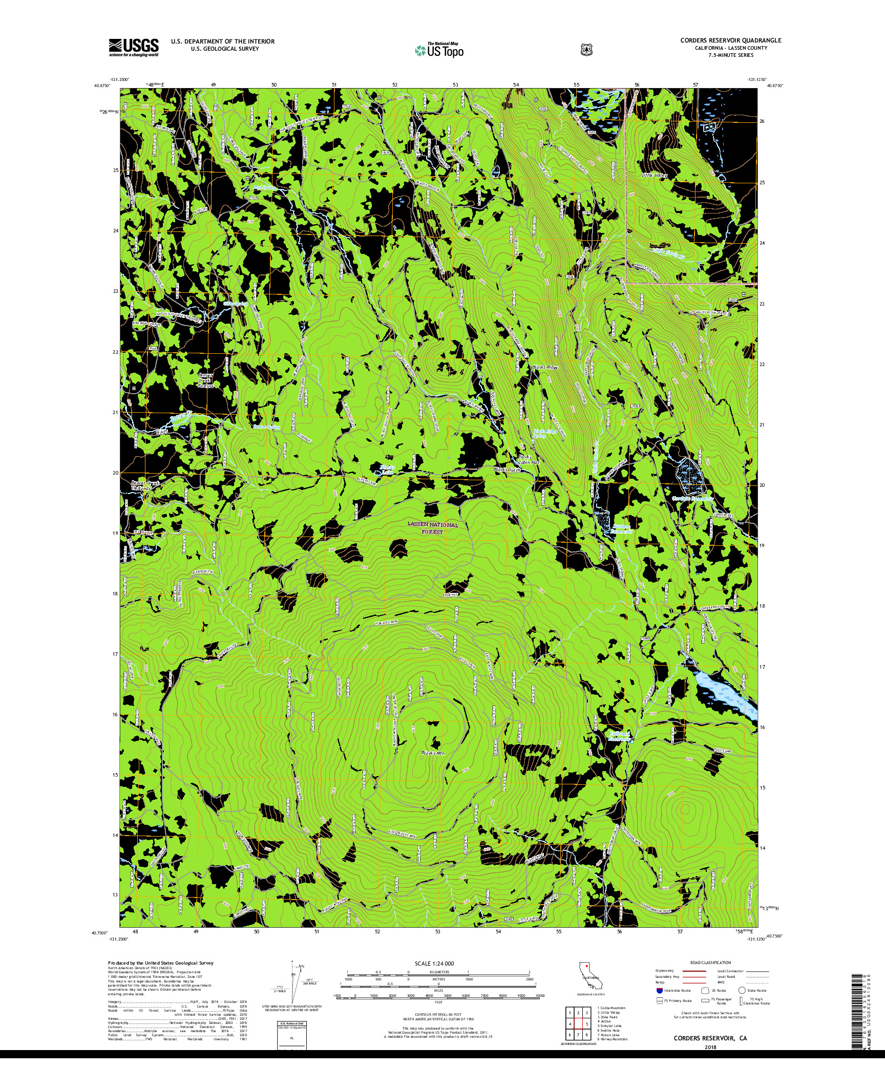 USGS US TOPO 7.5-MINUTE MAP FOR CORDERS RESERVOIR, CA 2018