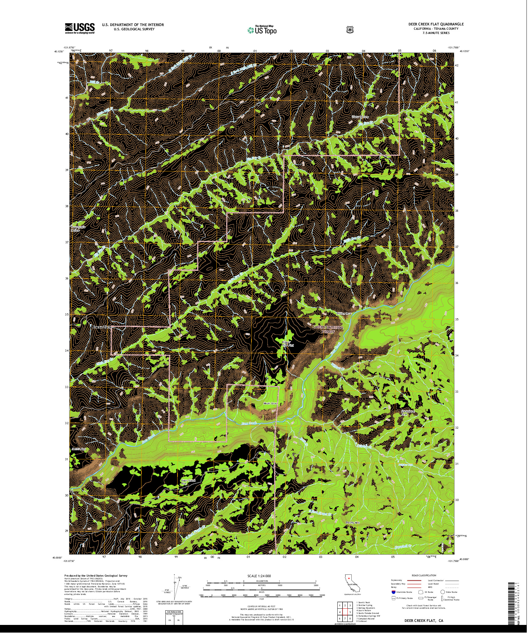 USGS US TOPO 7.5-MINUTE MAP FOR DEER CREEK FLAT, CA 2018