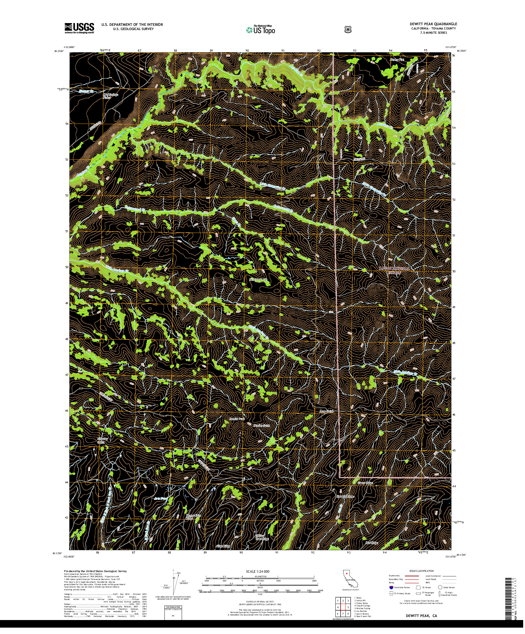 USGS US TOPO 7.5-MINUTE MAP FOR DEWITT PEAK, CA 2018