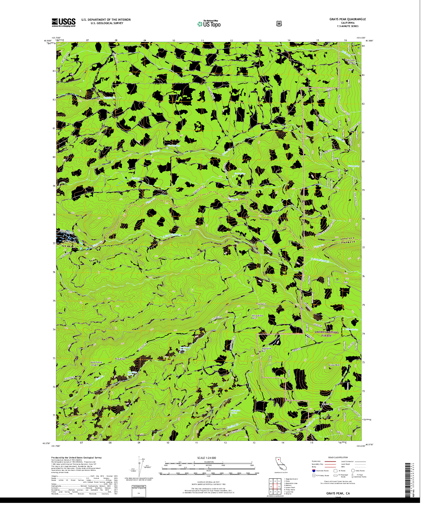 USGS US TOPO 7.5-MINUTE MAP FOR GRAYS PEAK, CA 2018