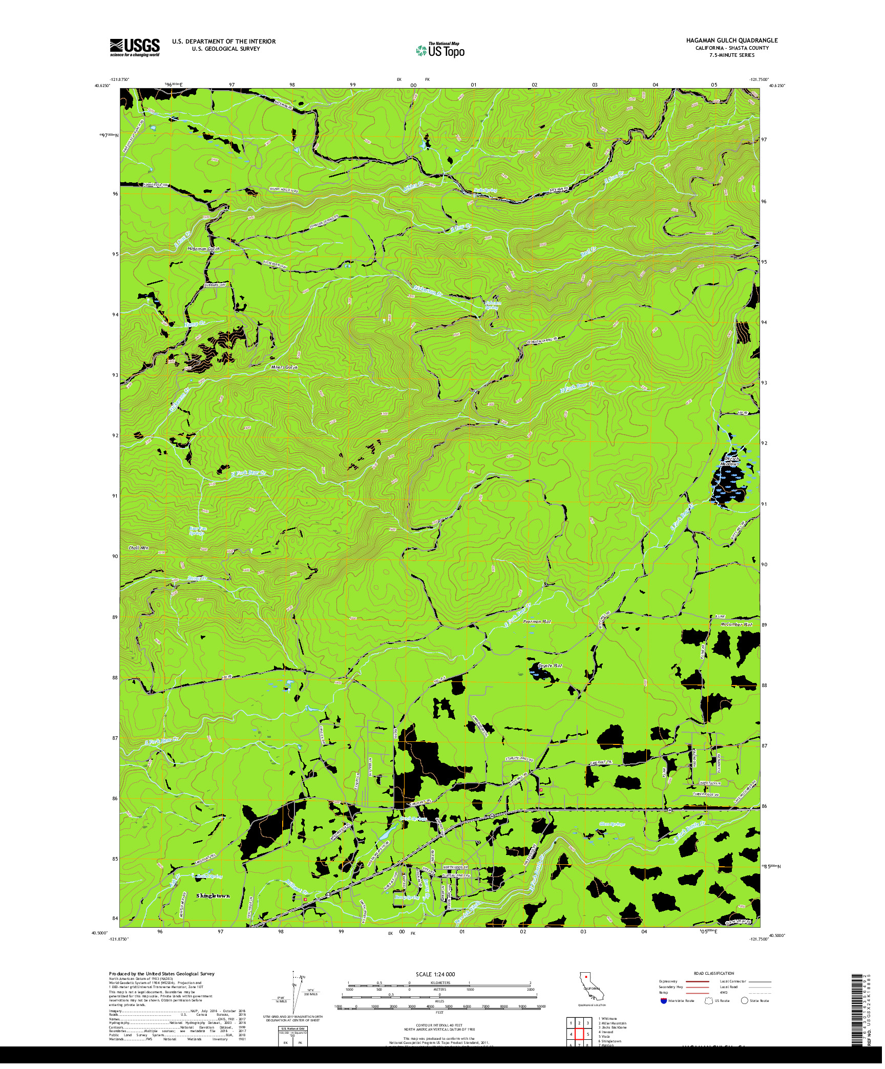 USGS US TOPO 7.5-MINUTE MAP FOR HAGAMAN GULCH, CA 2018