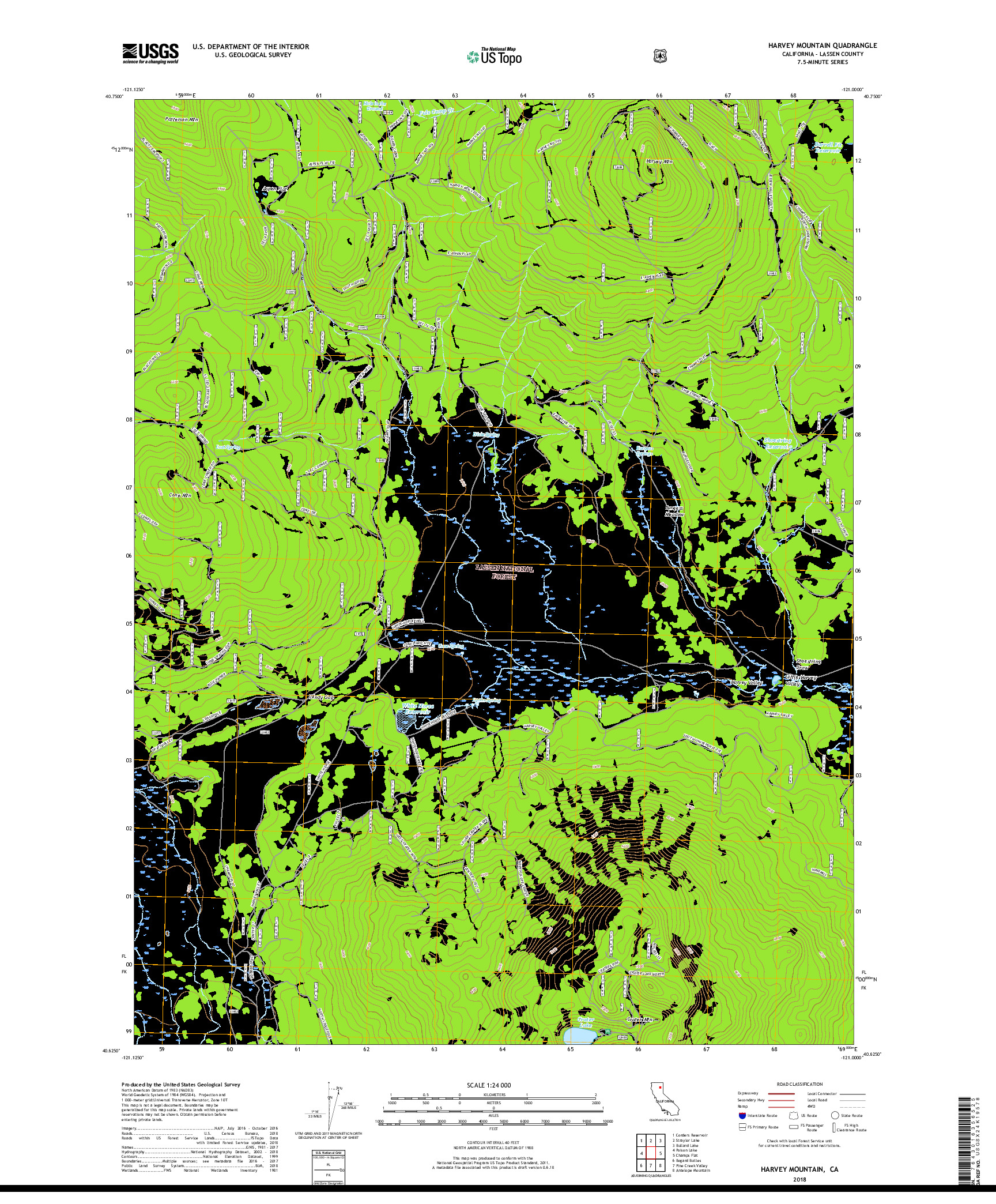 USGS US TOPO 7.5-MINUTE MAP FOR HARVEY MOUNTAIN, CA 2018