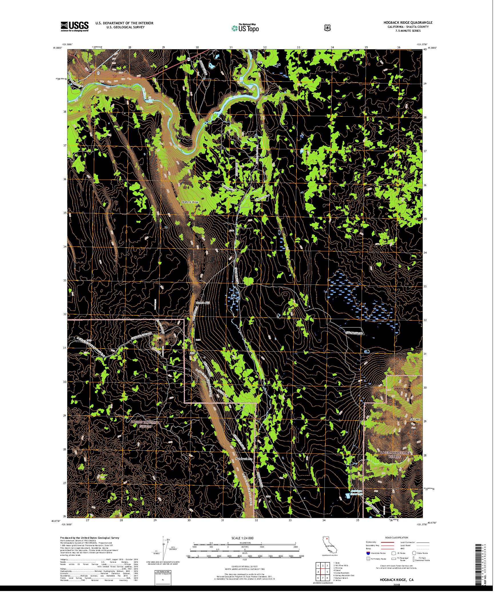 USGS US TOPO 7.5-MINUTE MAP FOR HOGBACK RIDGE, CA 2018