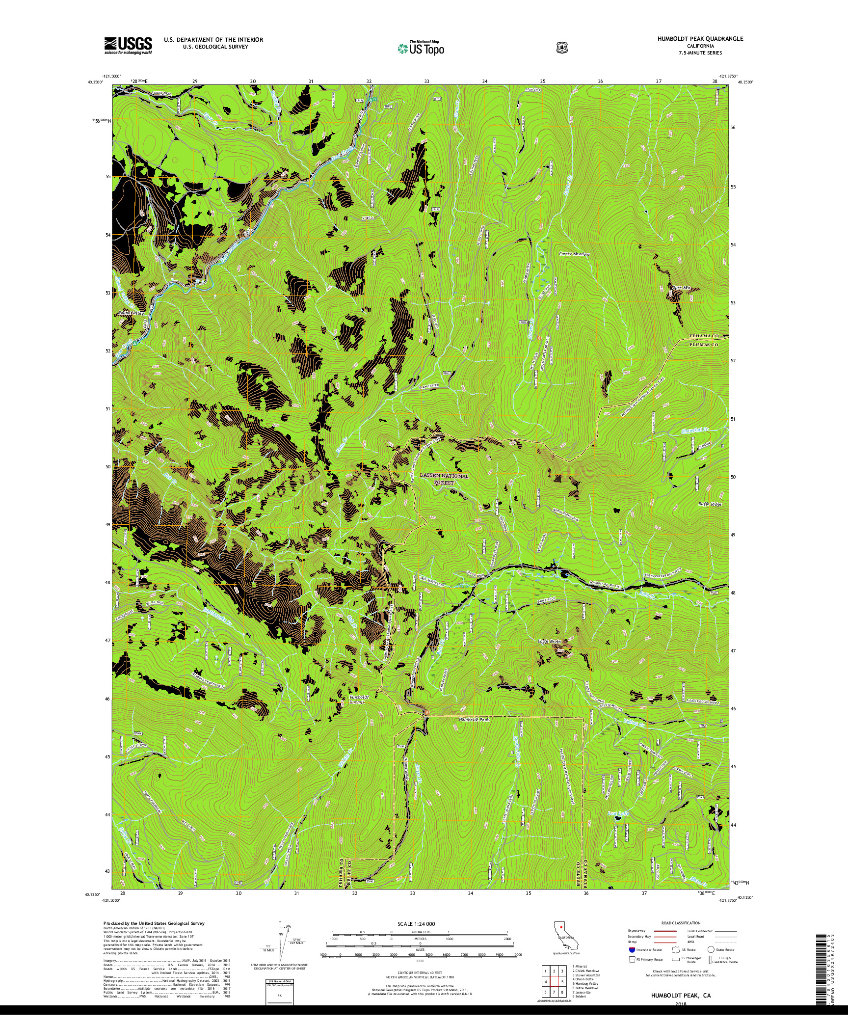 USGS US TOPO 7.5-MINUTE MAP FOR HUMBOLDT PEAK, CA 2018