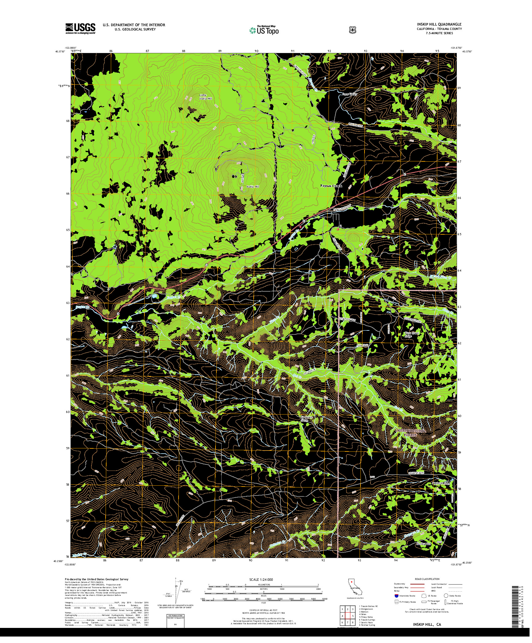 USGS US TOPO 7.5-MINUTE MAP FOR INSKIP HILL, CA 2018