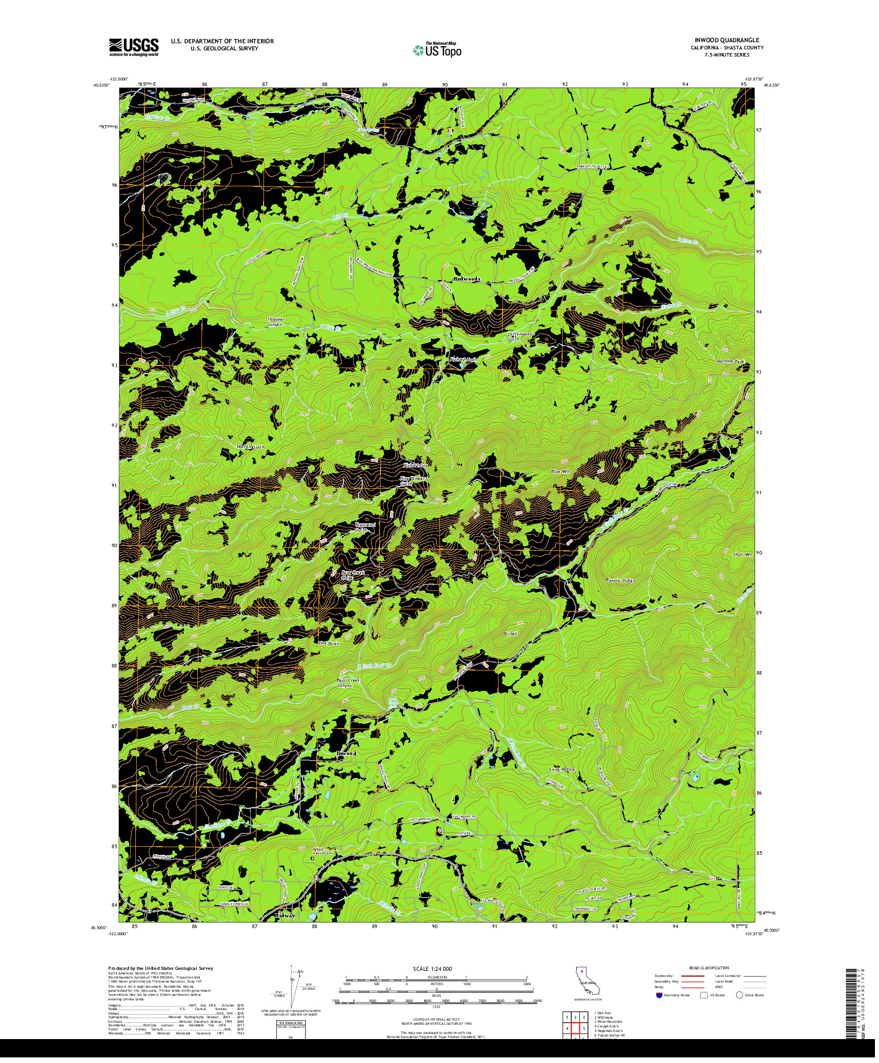 USGS US TOPO 7.5-MINUTE MAP FOR INWOOD, CA 2018