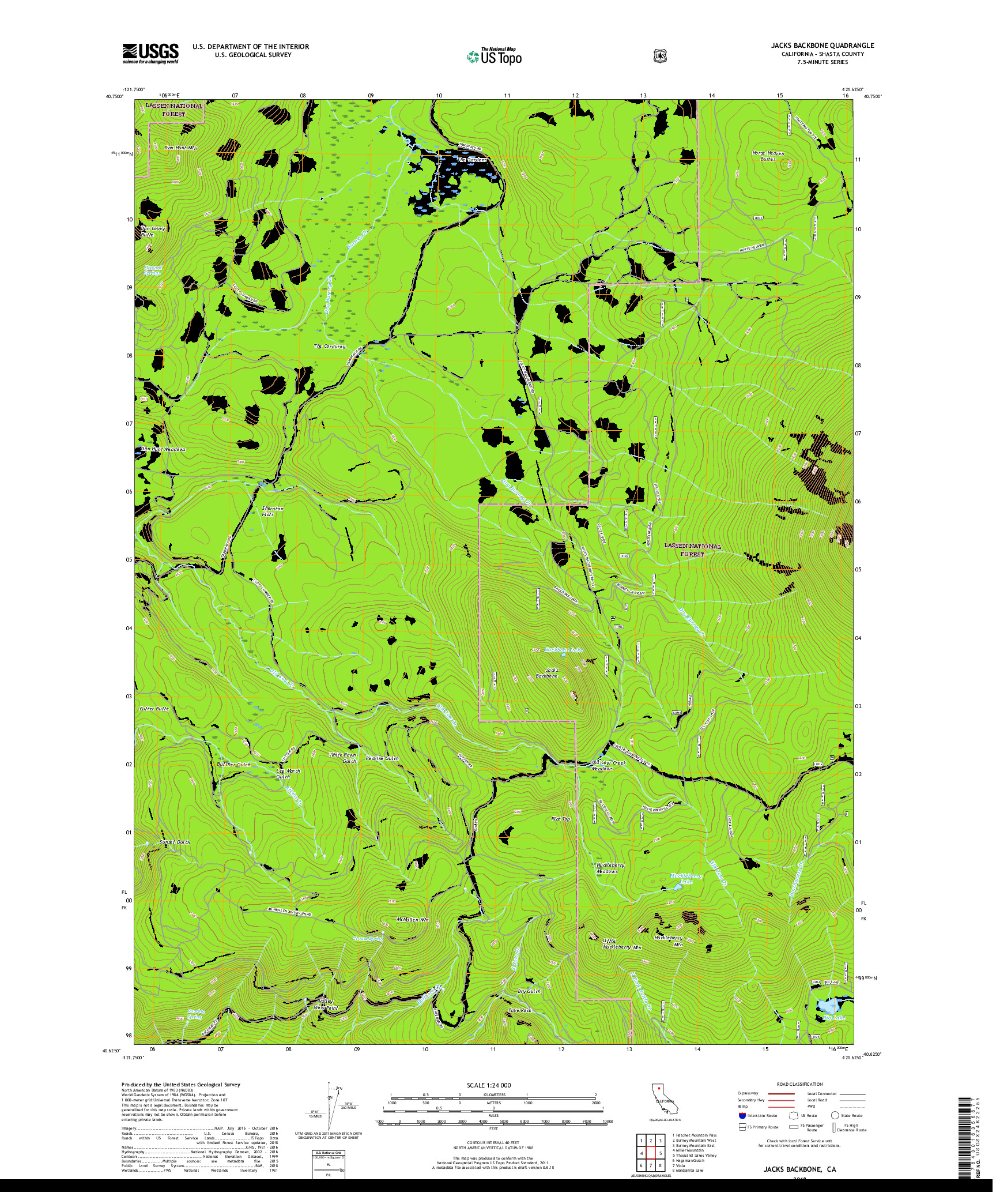 USGS US TOPO 7.5-MINUTE MAP FOR JACKS BACKBONE, CA 2018