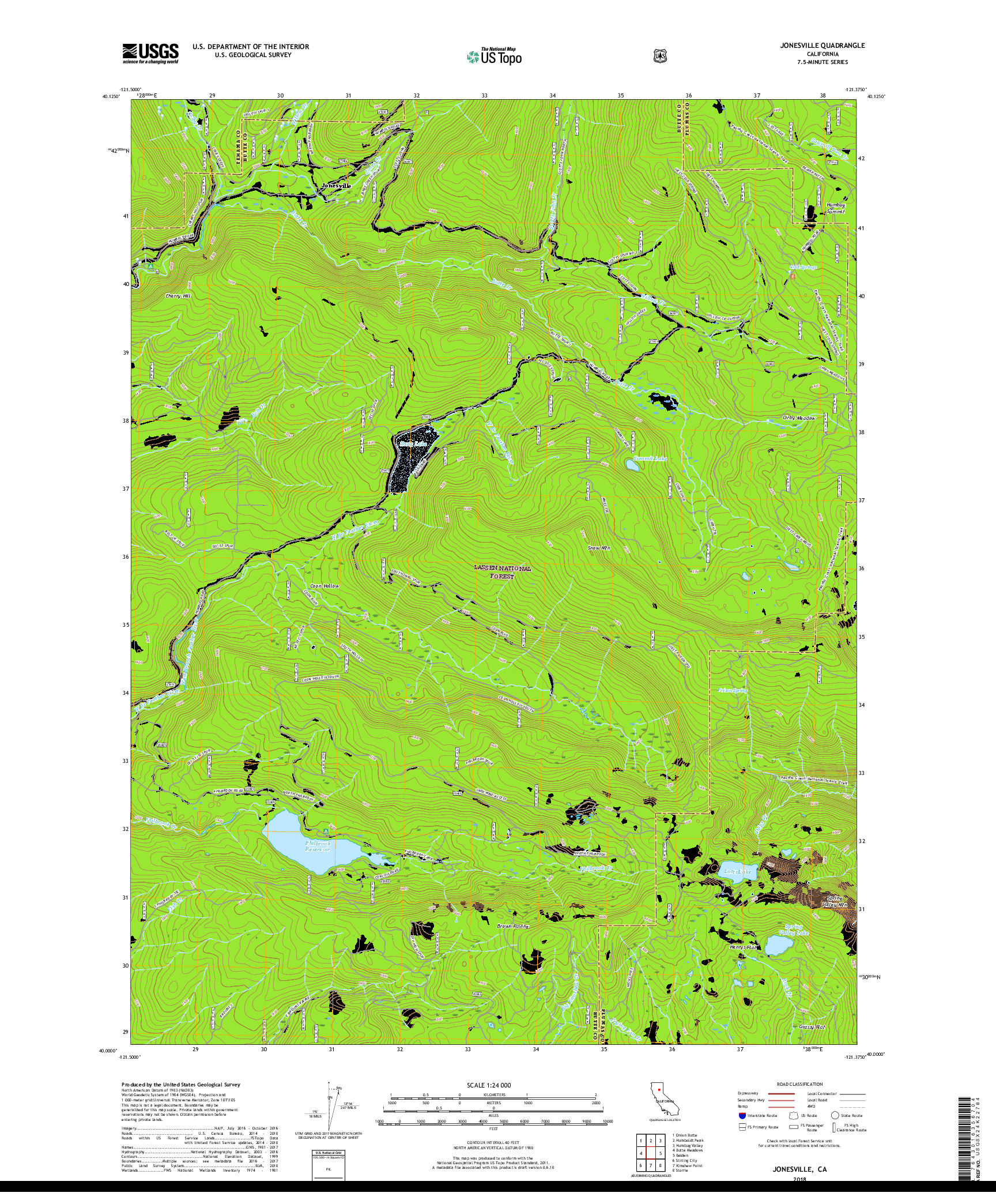 USGS US TOPO 7.5-MINUTE MAP FOR JONESVILLE, CA 2018