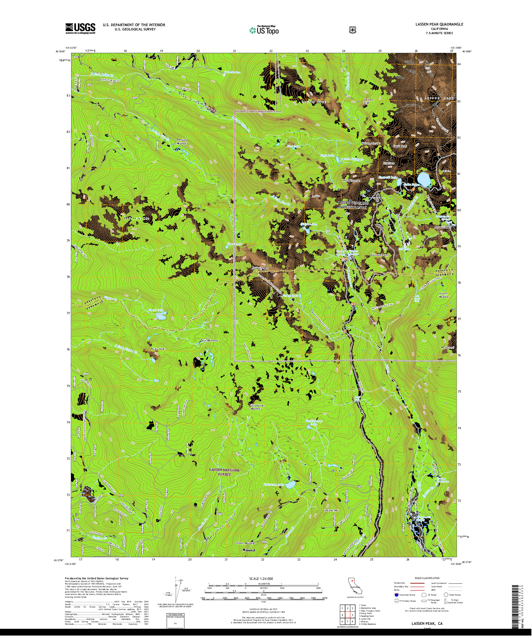 USGS US TOPO 7.5-MINUTE MAP FOR LASSEN PEAK, CA 2018