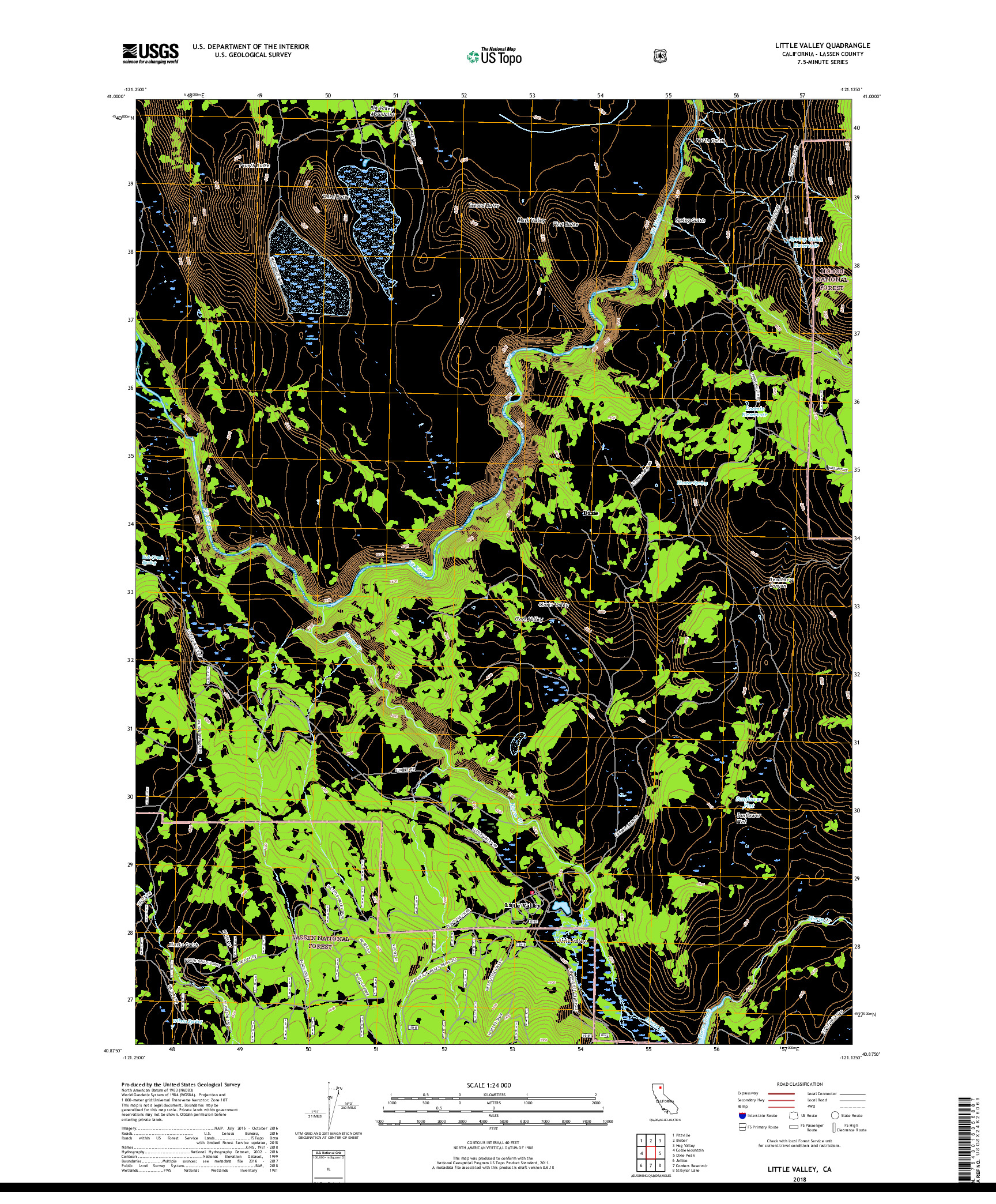 USGS US TOPO 7.5-MINUTE MAP FOR LITTLE VALLEY, CA 2018