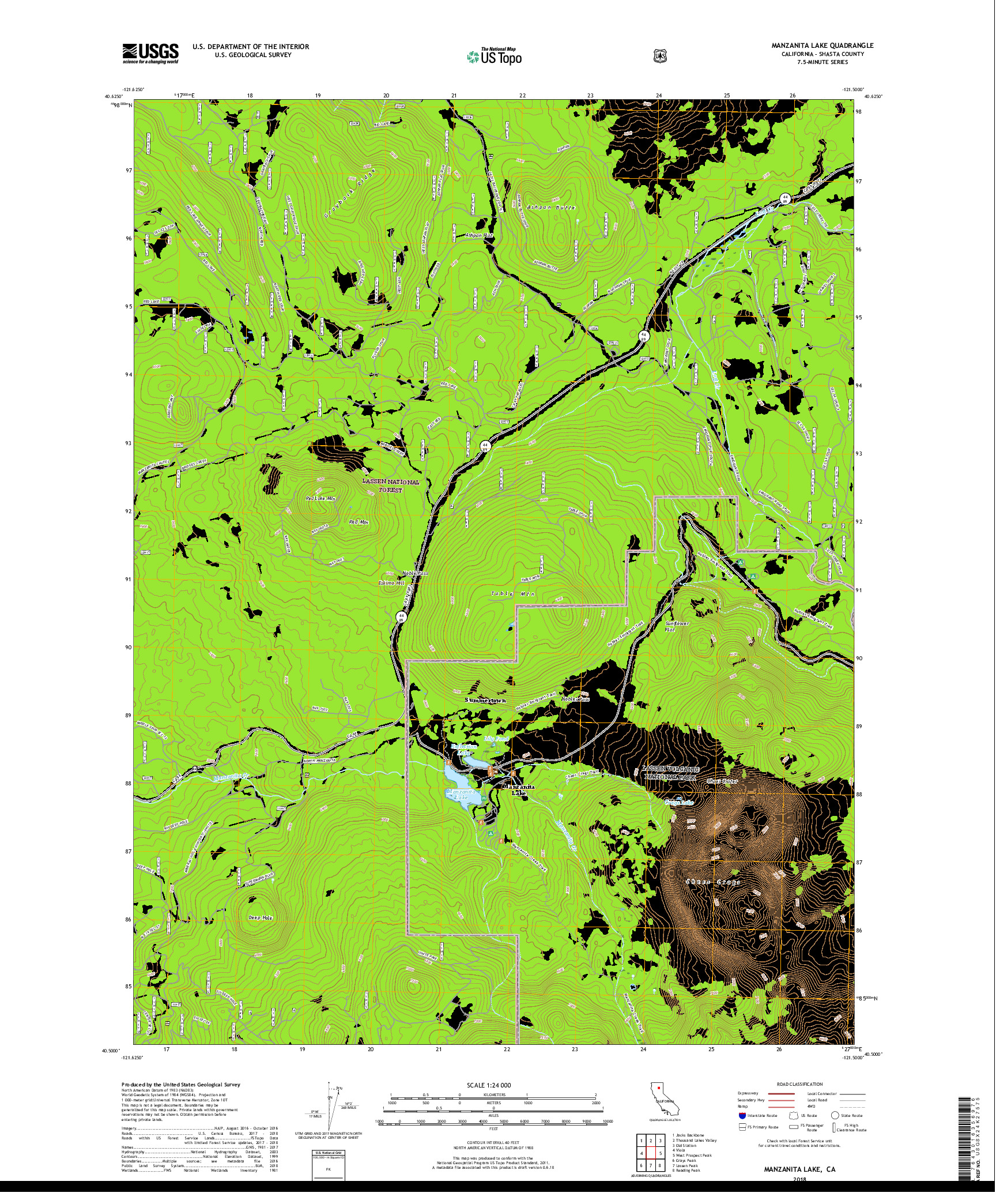 USGS US TOPO 7.5-MINUTE MAP FOR MANZANITA LAKE, CA 2018
