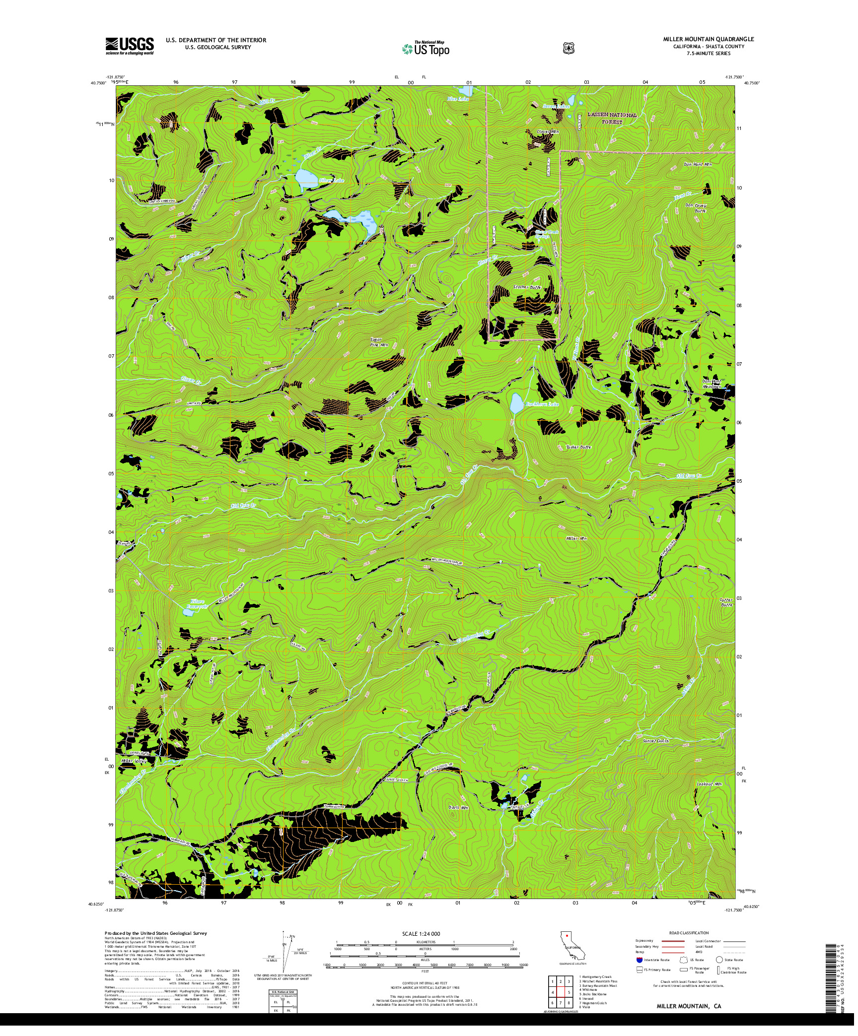 USGS US TOPO 7.5-MINUTE MAP FOR MILLER MOUNTAIN, CA 2018