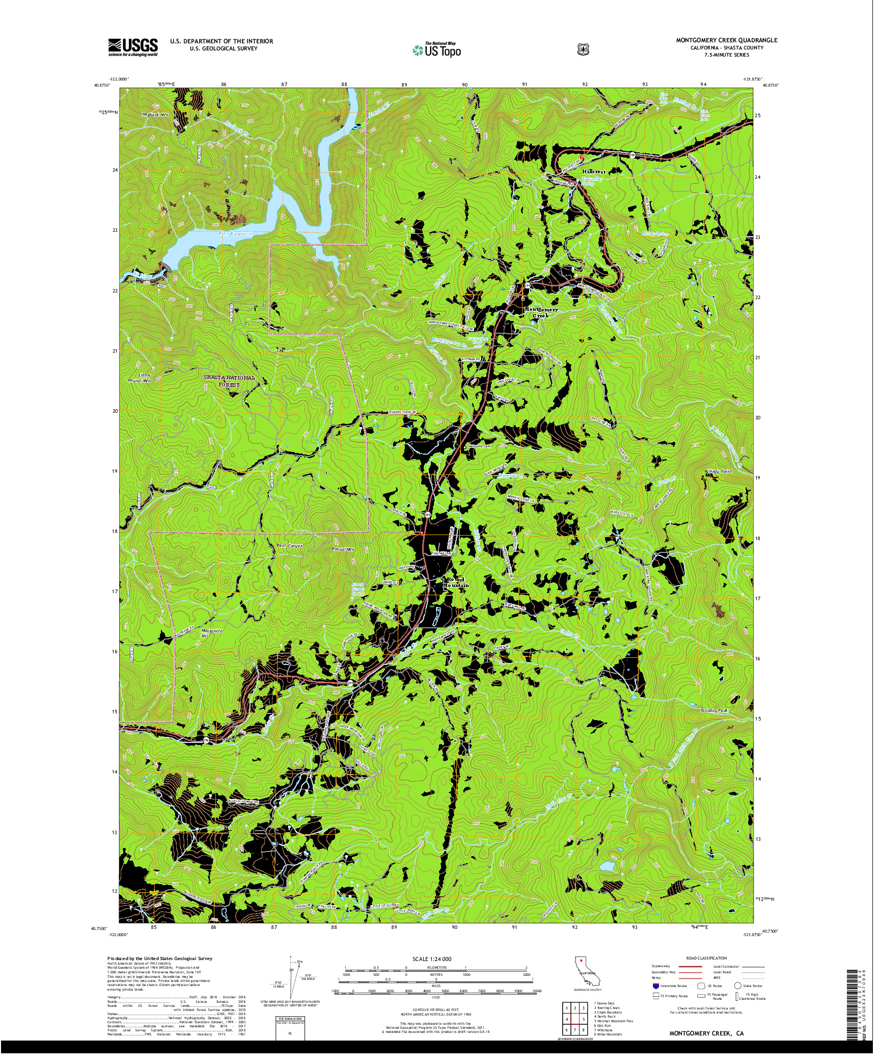 USGS US TOPO 7.5-MINUTE MAP FOR MONTGOMERY CREEK, CA 2018