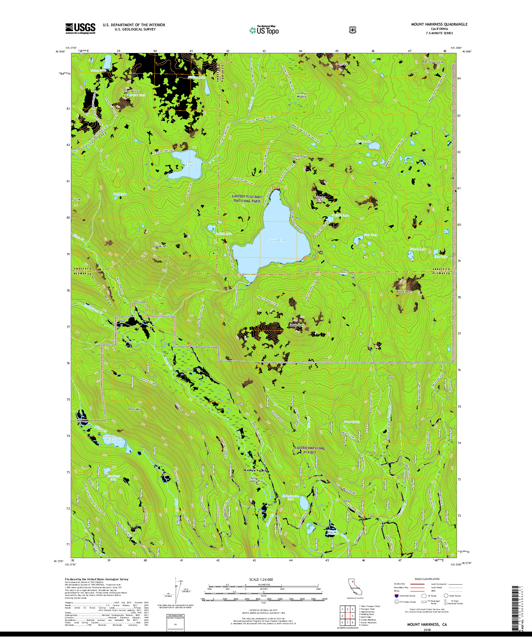 USGS US TOPO 7.5-MINUTE MAP FOR MOUNT HARKNESS, CA 2018