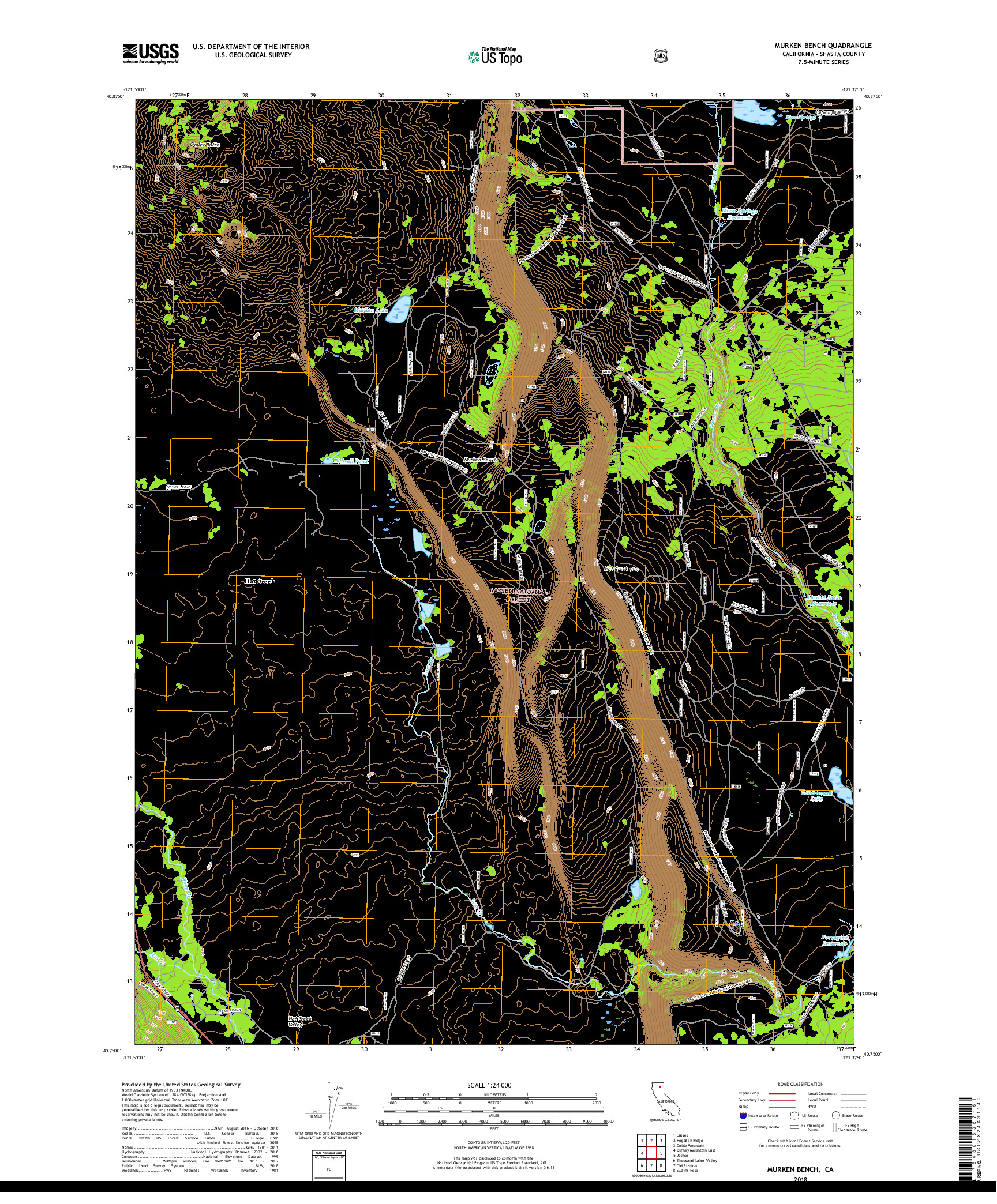 USGS US TOPO 7.5-MINUTE MAP FOR MURKEN BENCH, CA 2018