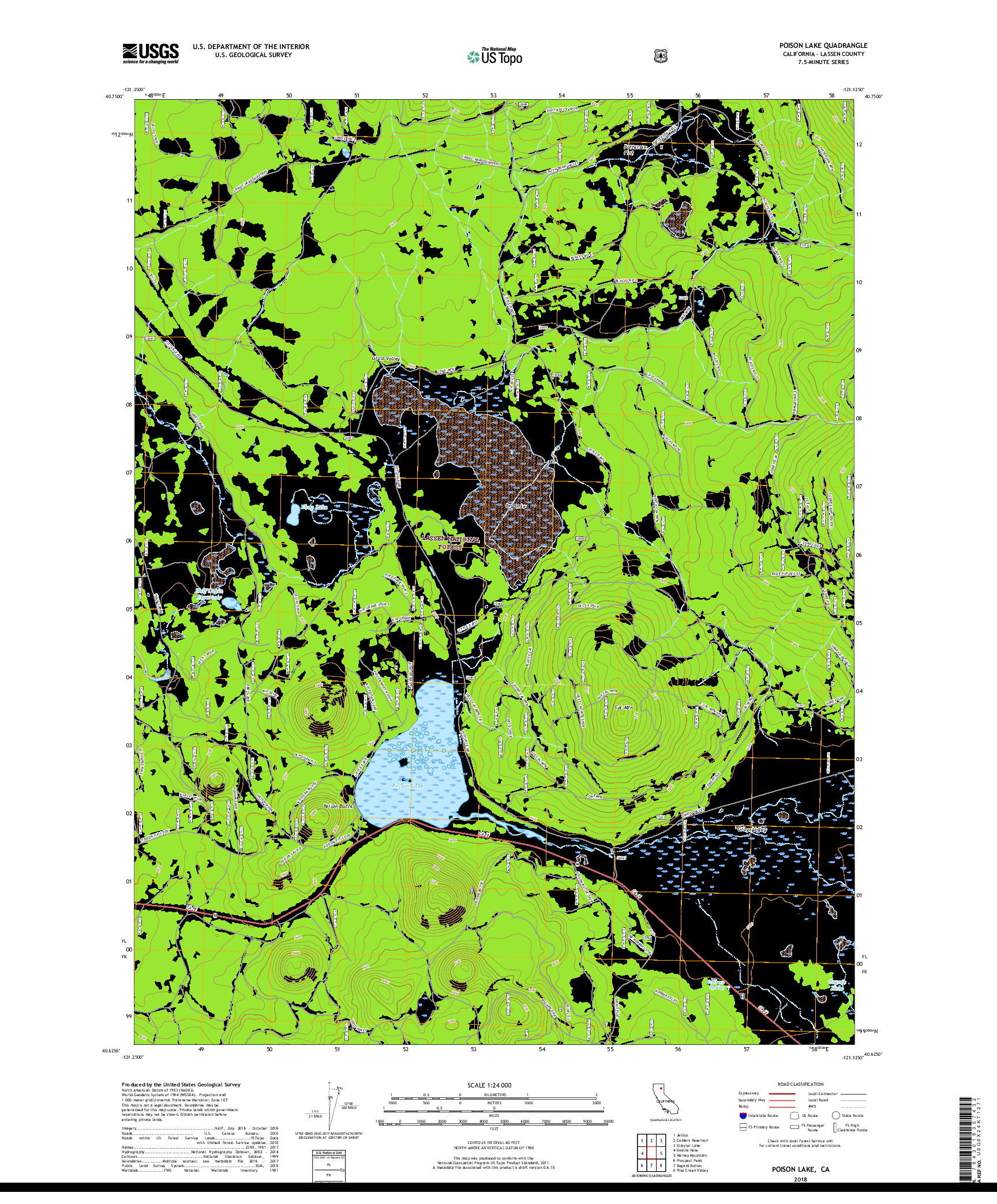 USGS US TOPO 7.5-MINUTE MAP FOR POISON LAKE, CA 2018