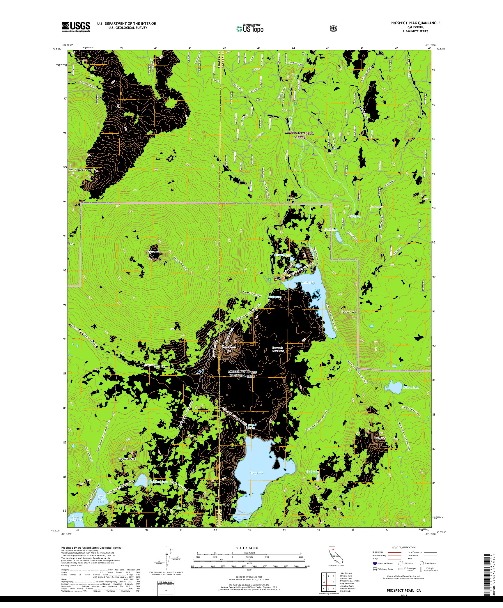 USGS US TOPO 7.5-MINUTE MAP FOR PROSPECT PEAK, CA 2018