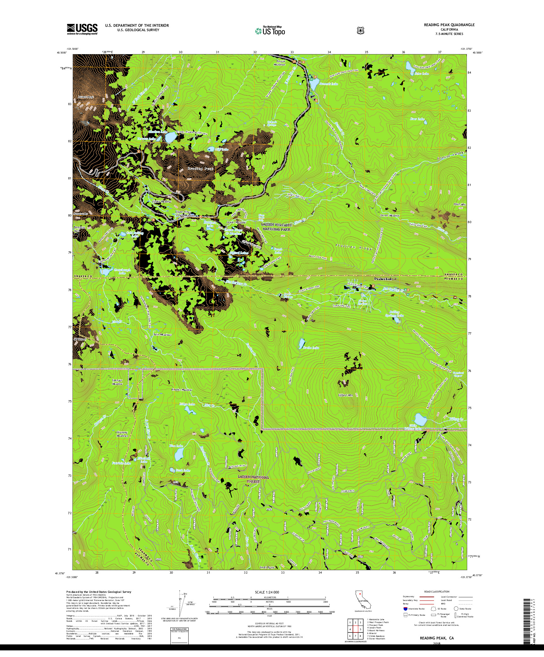 USGS US TOPO 7.5-MINUTE MAP FOR READING PEAK, CA 2018