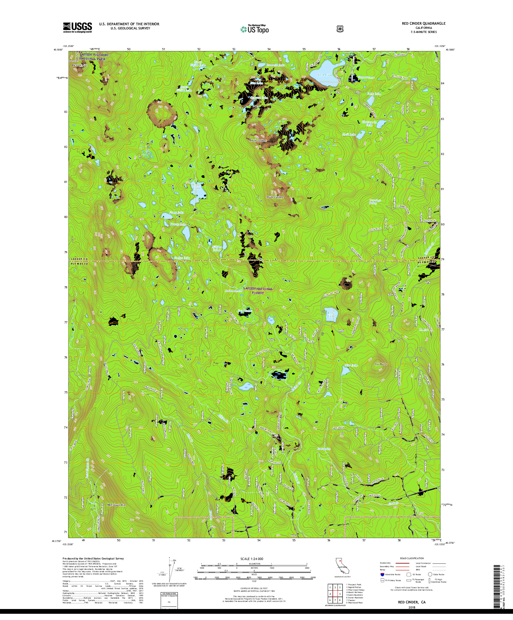 USGS US TOPO 7.5-MINUTE MAP FOR RED CINDER, CA 2018