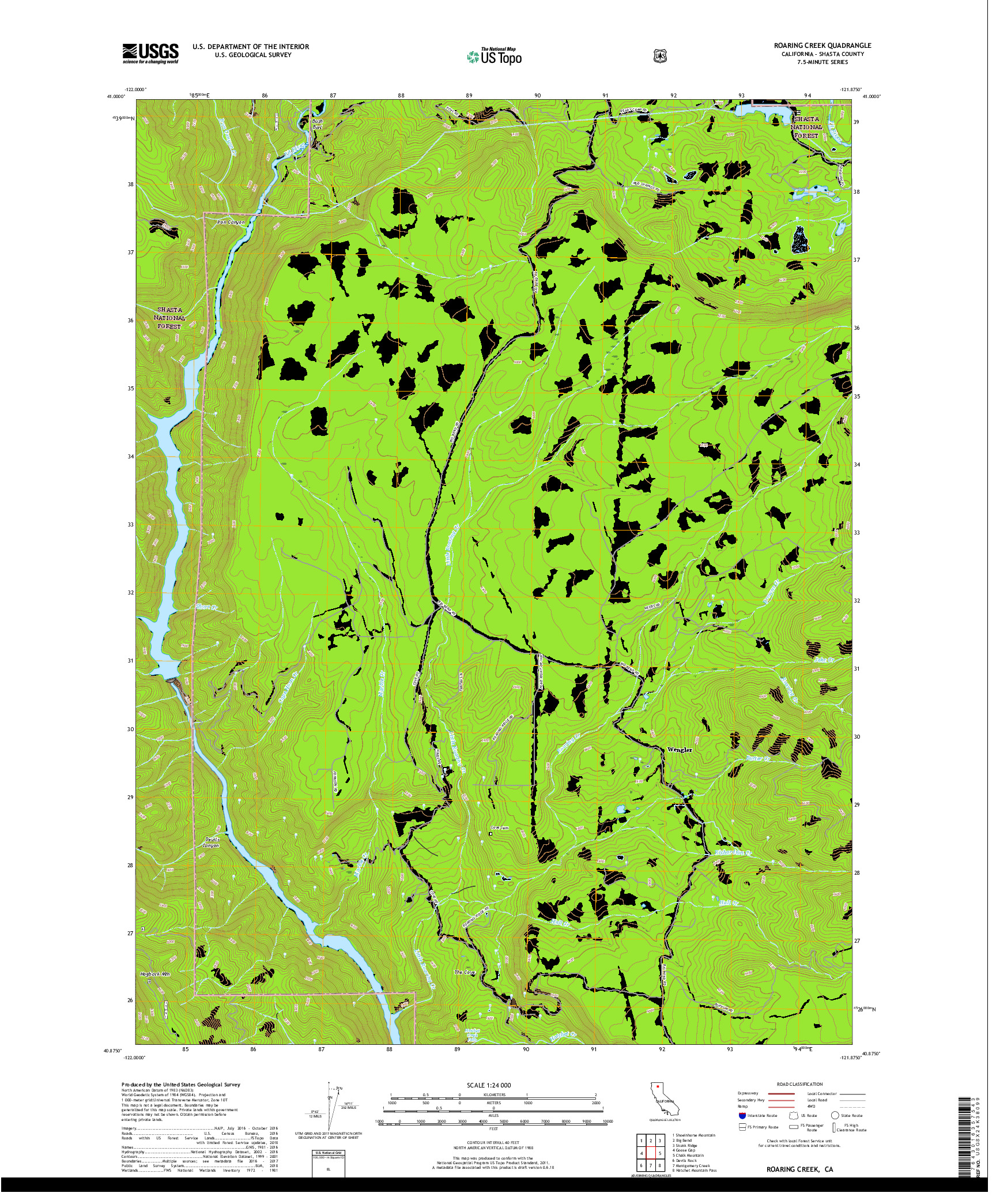 USGS US TOPO 7.5-MINUTE MAP FOR ROARING CREEK, CA 2018