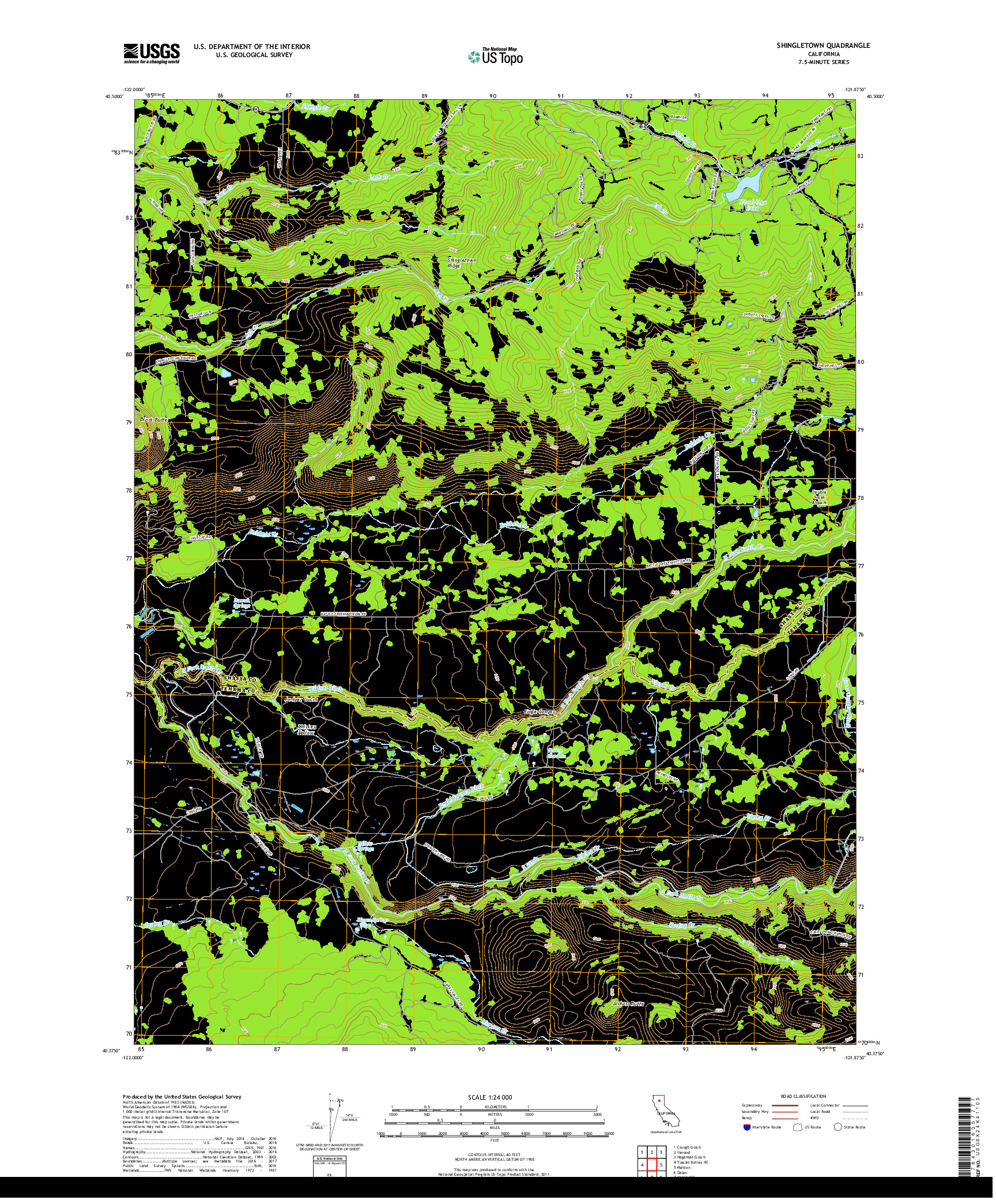 USGS US TOPO 7.5-MINUTE MAP FOR SHINGLETOWN, CA 2018